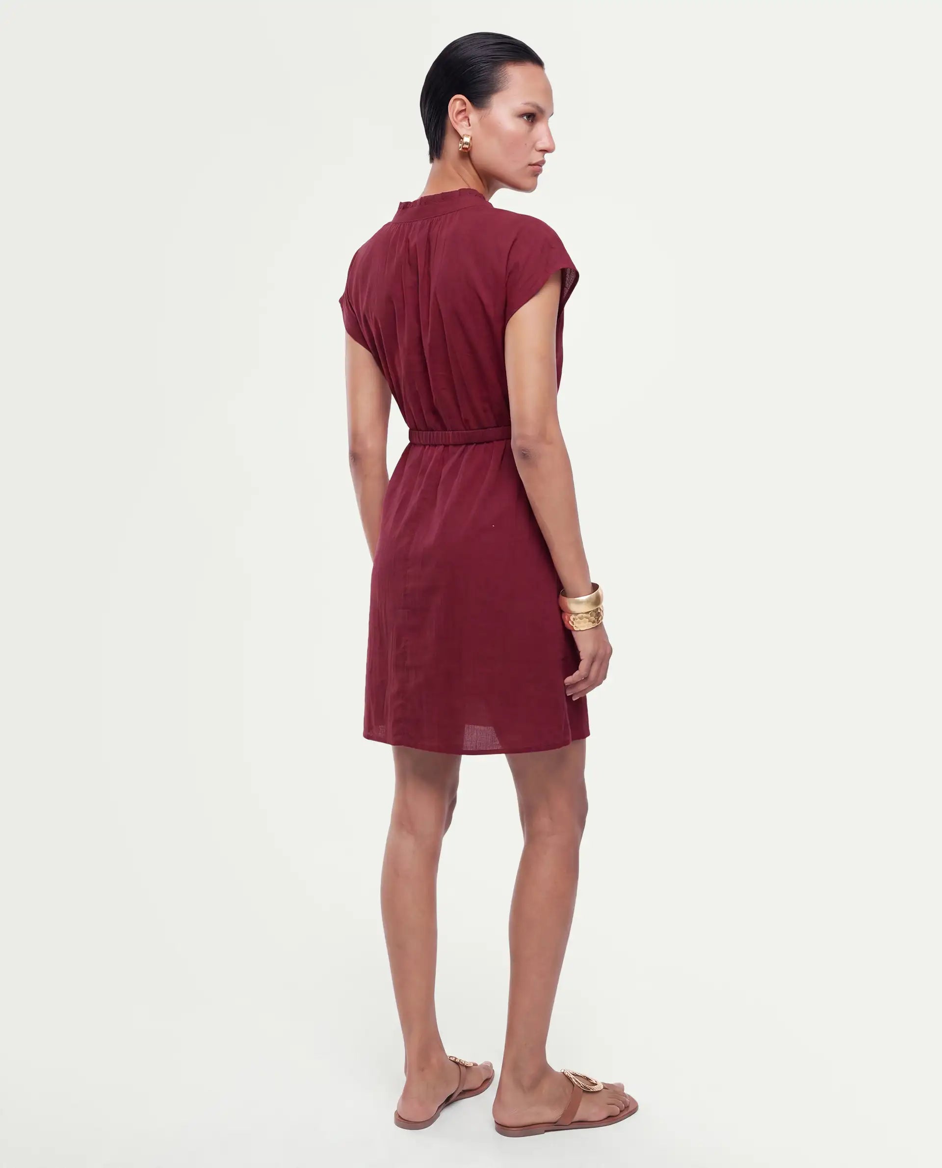 Rareism Women's Fenty Dark Red Cotton Pull-On A-Line Dress