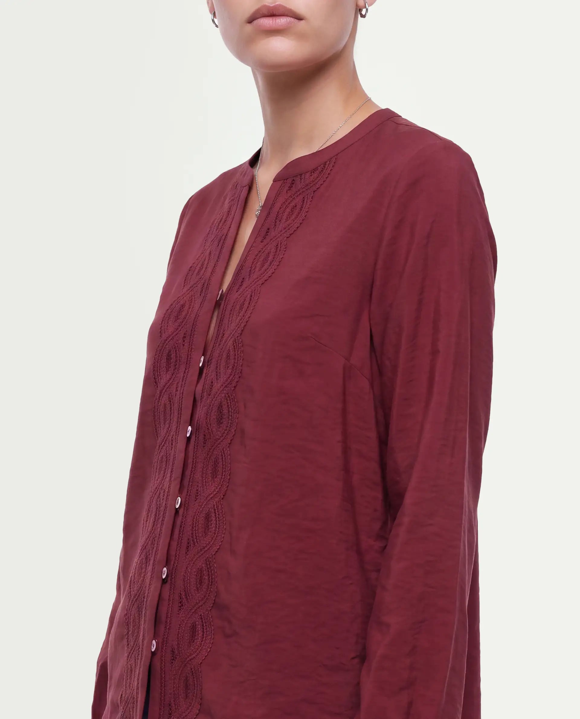 Rareism Women's Fenchy Dark Red Viscose Blend Button Regular Fit Top