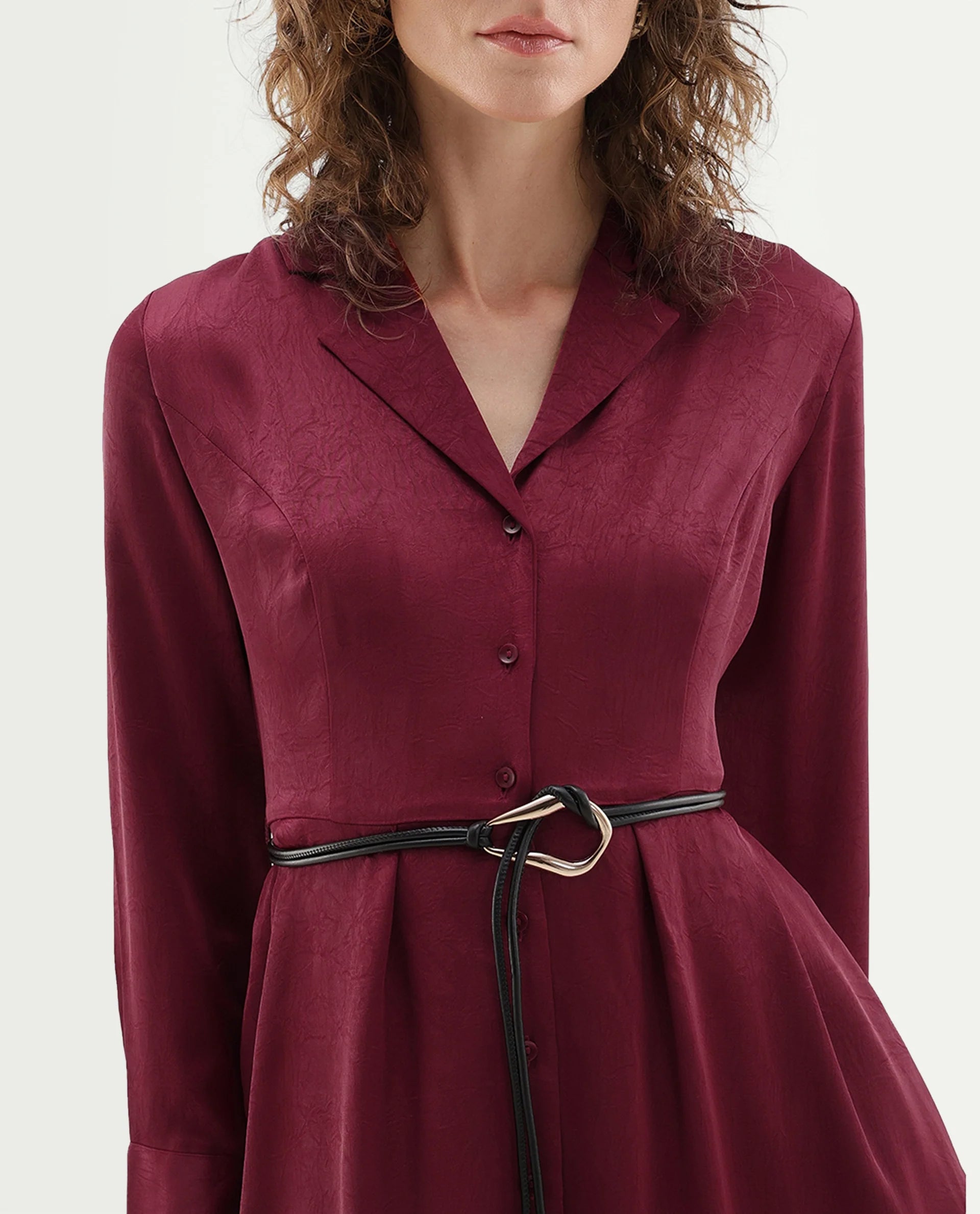 Rareism Women's Fasino Red Polyester Button Fit And Flare Dress