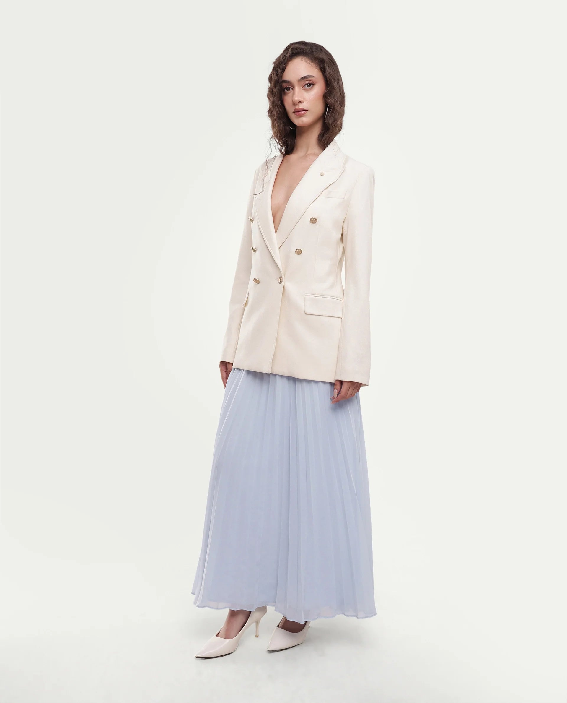 Rareism Women's Foski Pastel Blue Polyester Pull-On Pleated Skirt
