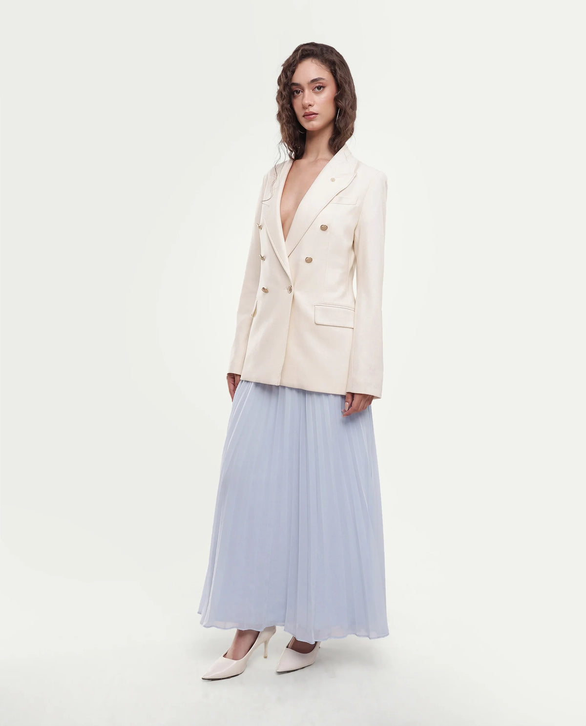 Rareism Women's Foski Pastel Blue Polyester Pull-On Pleated Skirt