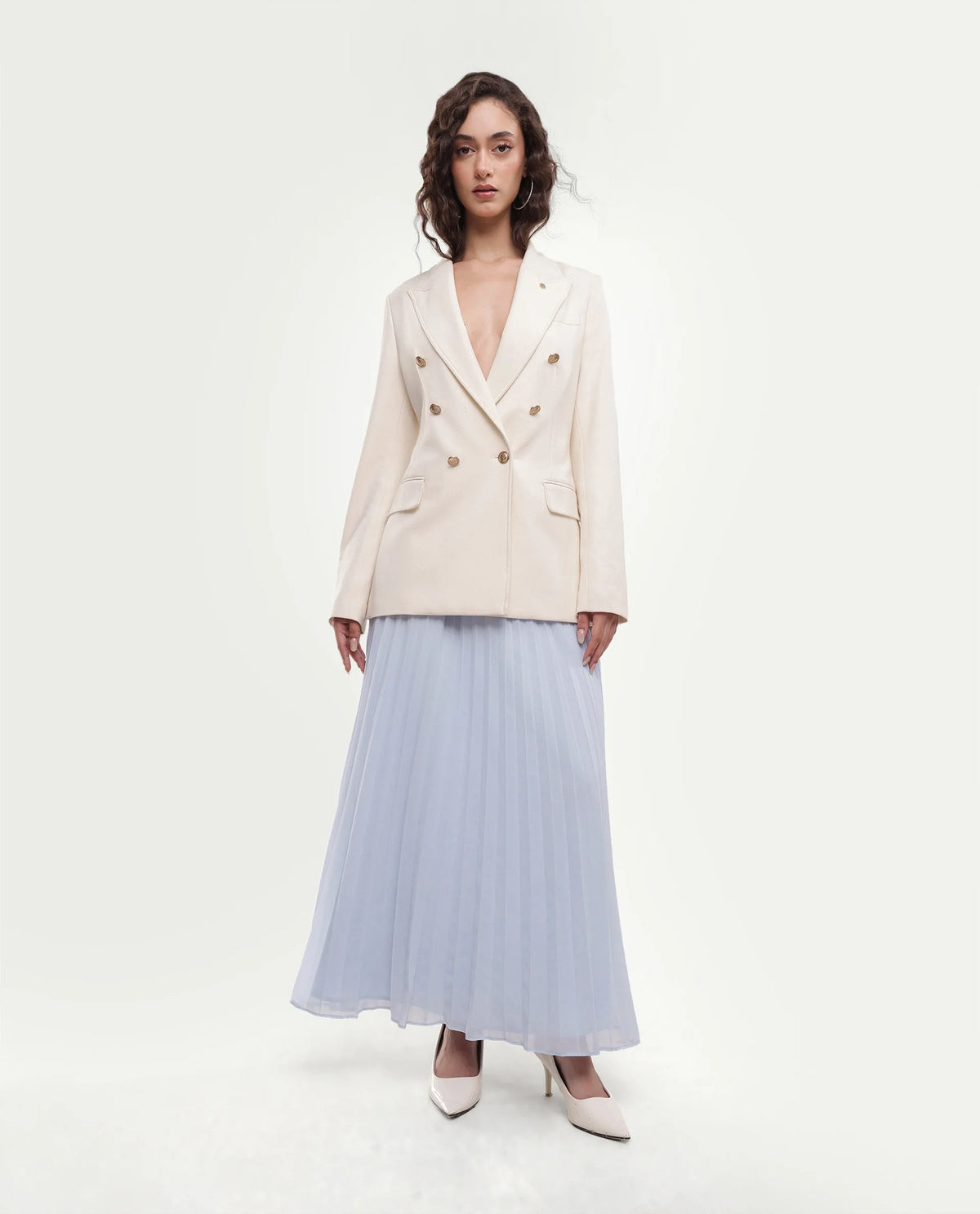 Rareism Women's Foski Pastel Blue Polyester Pull-On Pleated Skirt