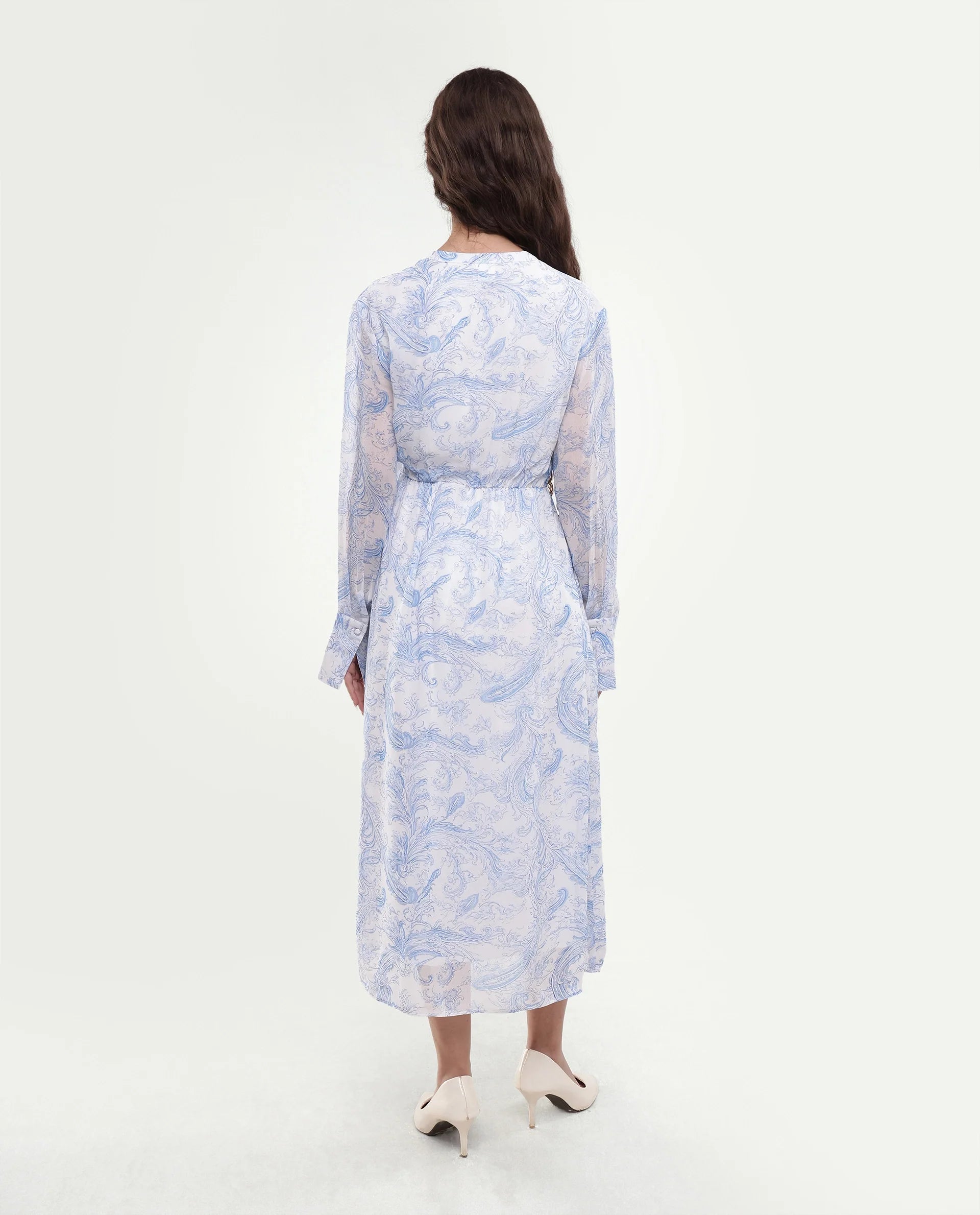 Rareism Women's Flipy Light Blue Viscose Tie-Up Wrap Paisley Print Dress