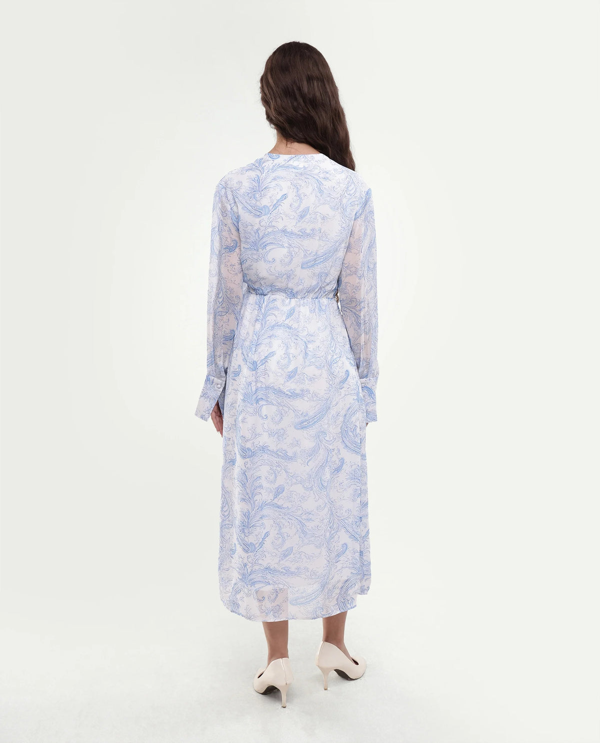 Rareism Women's Flipy Light Blue Viscose Tie-Up Wrap Paisley Print Dress