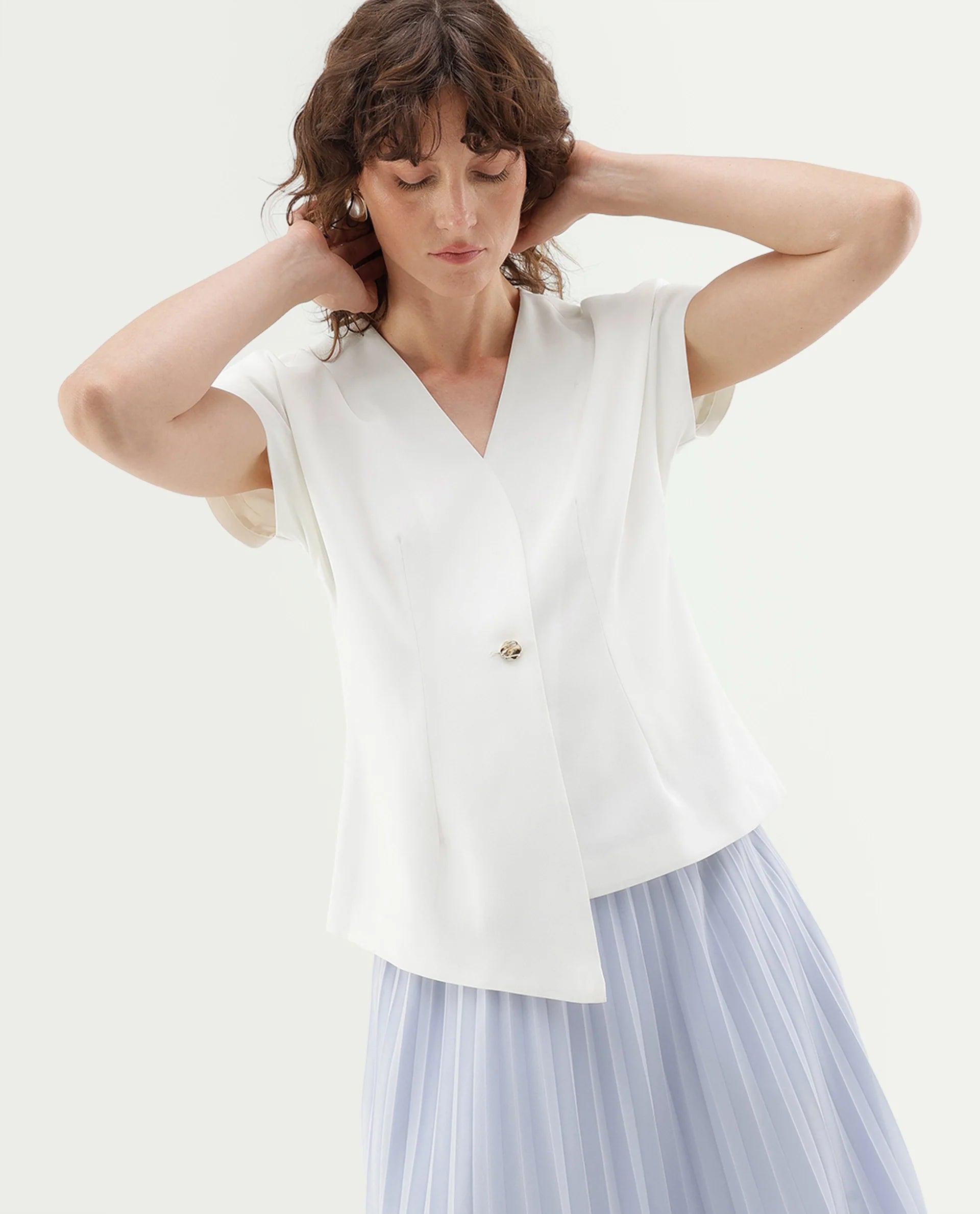 Rareism Women's Yates Off White Polyester Button Regular Fit Top