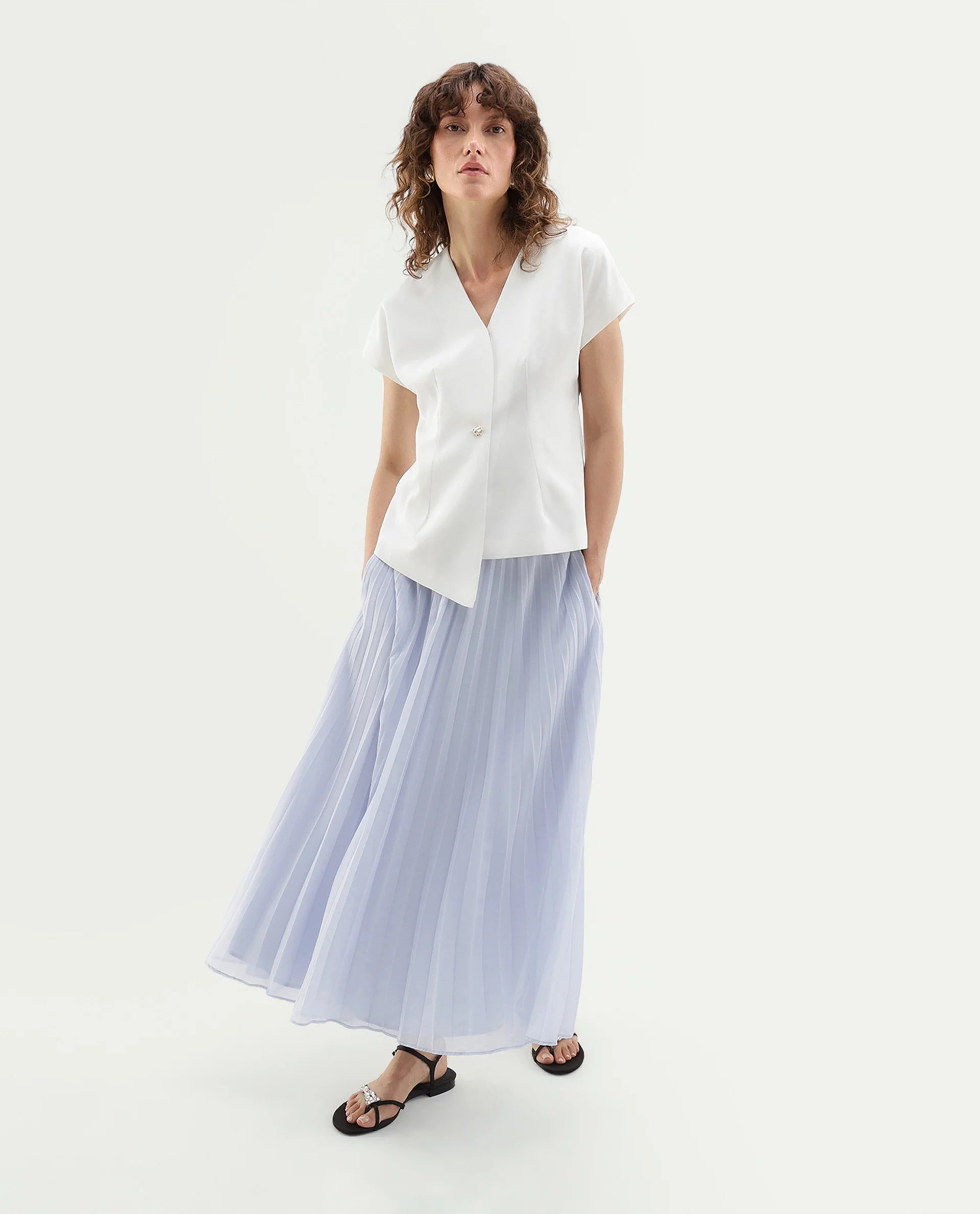Rareism Women's Yates Off White Polyester Button Regular Fit Top