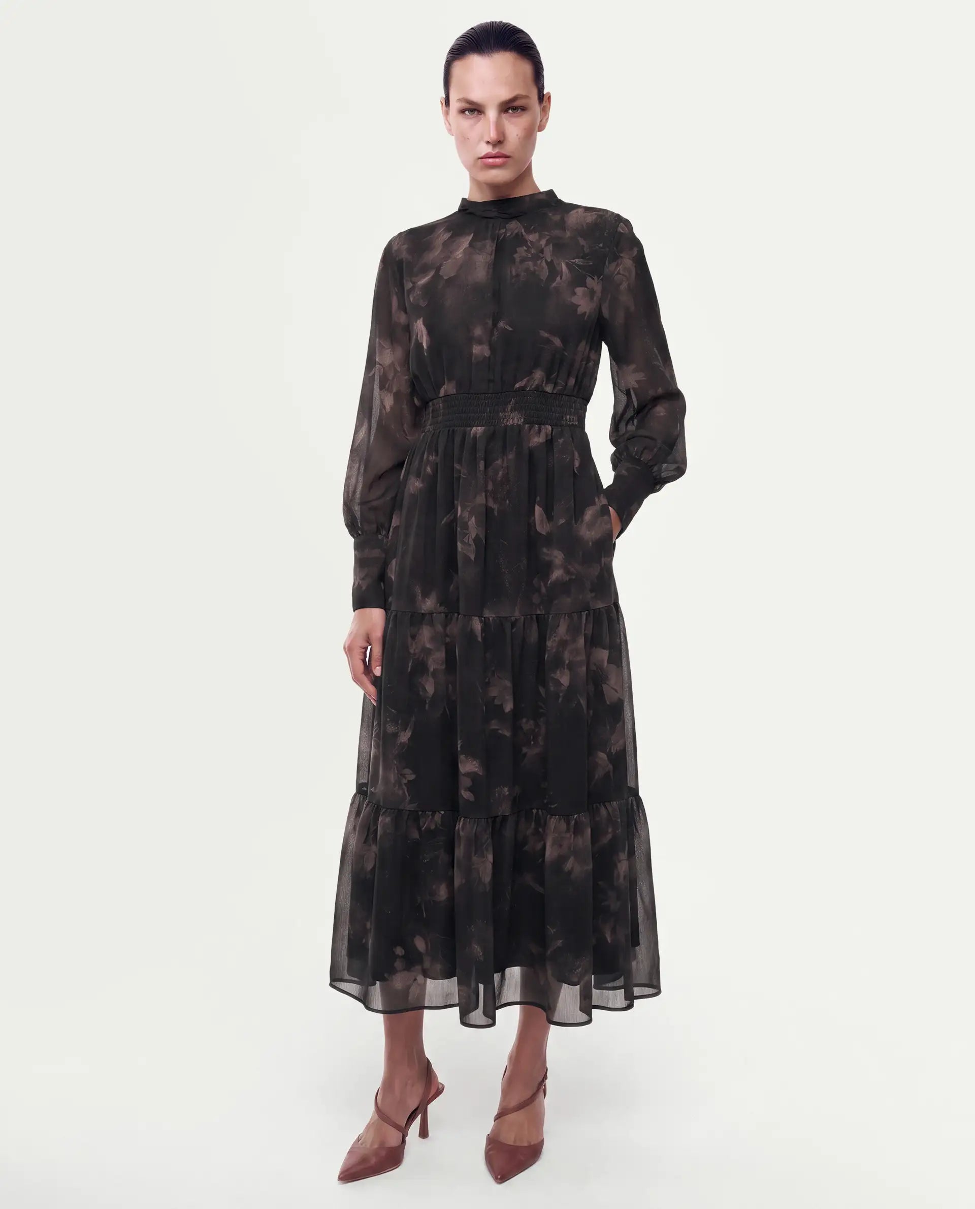 Rareism Women's Yuval Brown Polyester Button Fit And Flare Dress