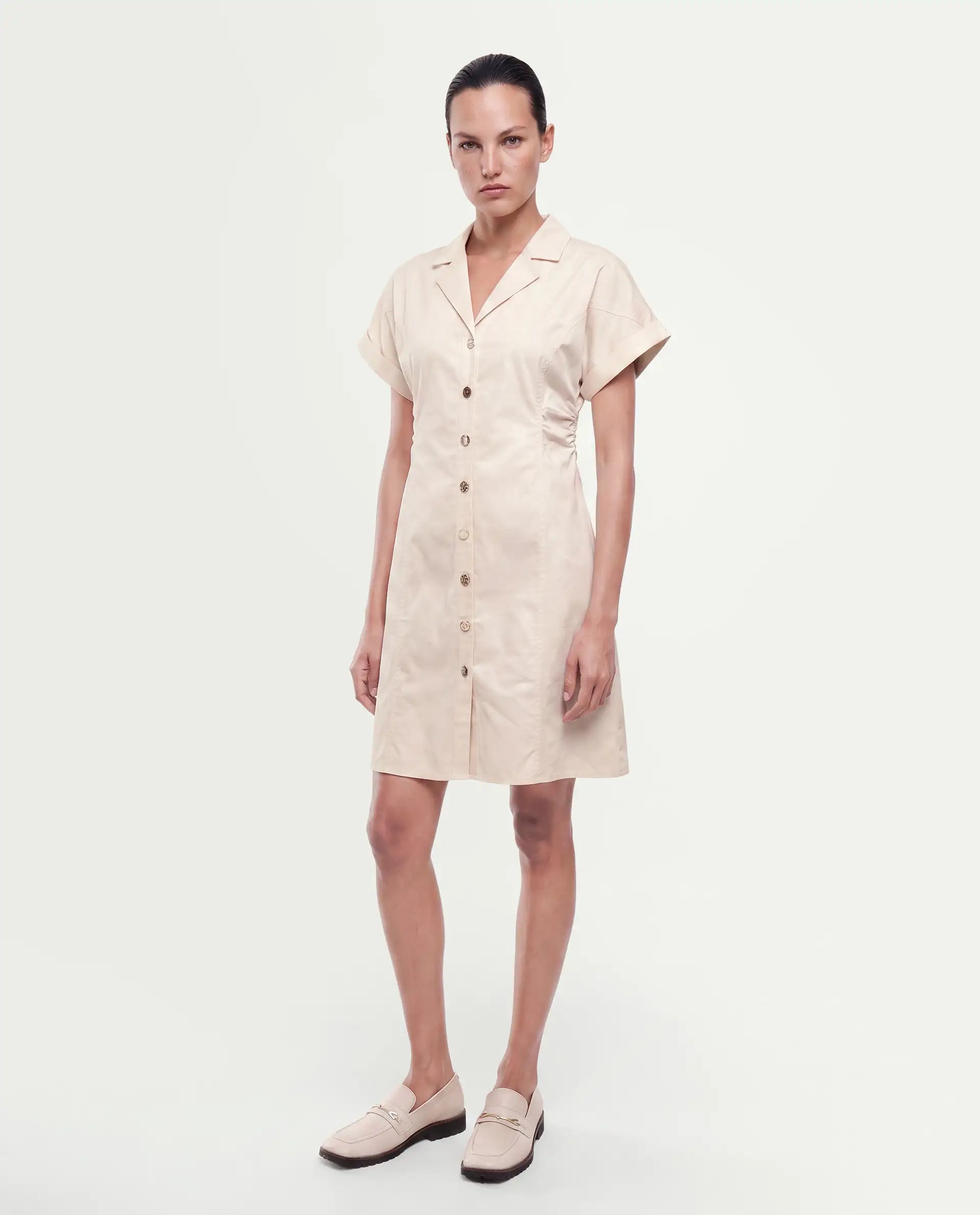 Rareism Women's Inara Beige Cotton Button Fitted Dress