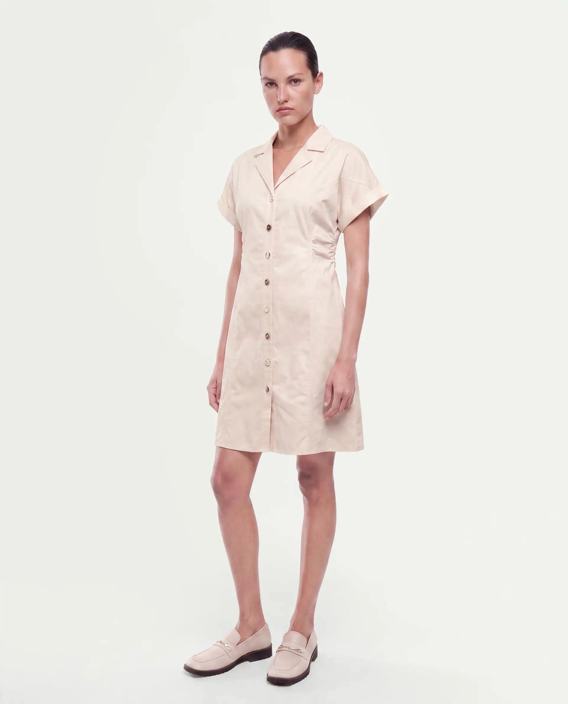Rareism Women's Inara Beige Cotton Button Fitted Dress