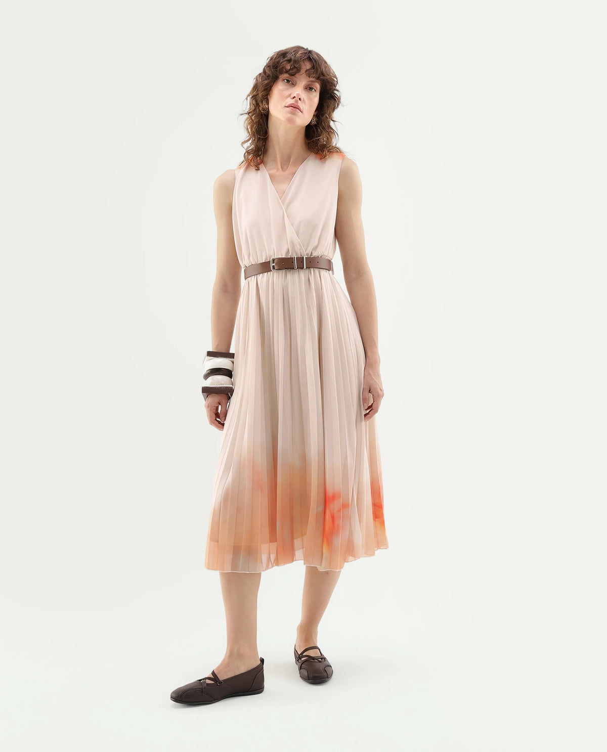 Rareism Women's Ineza Beige Polyester Pull-On Fit And Flare Abstract Print Dress