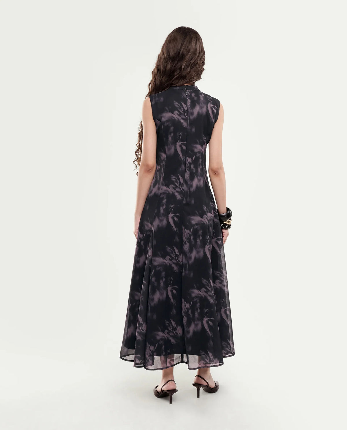 Rareism Women's Isbel Black Polyester Button And Zip Fit And Flare Abstract Print Dress
