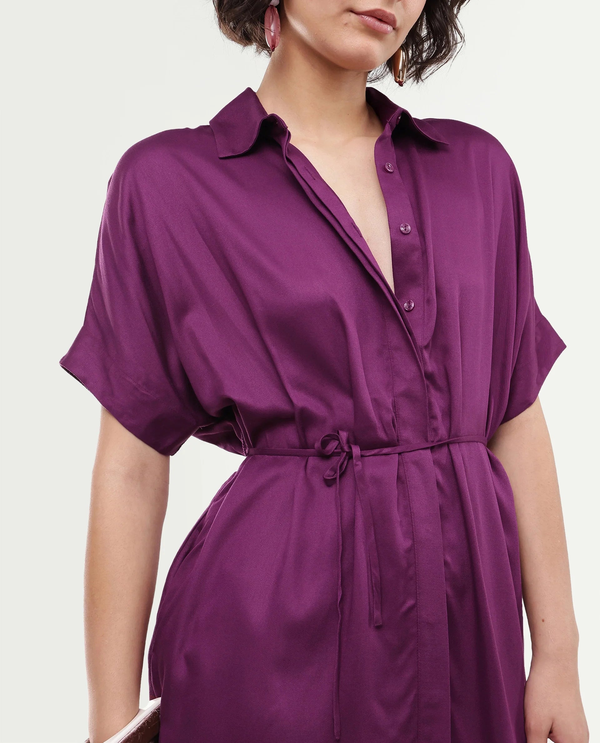 Rareism Women's Izalin Purple Viscose Button Relaxed Fit Dress