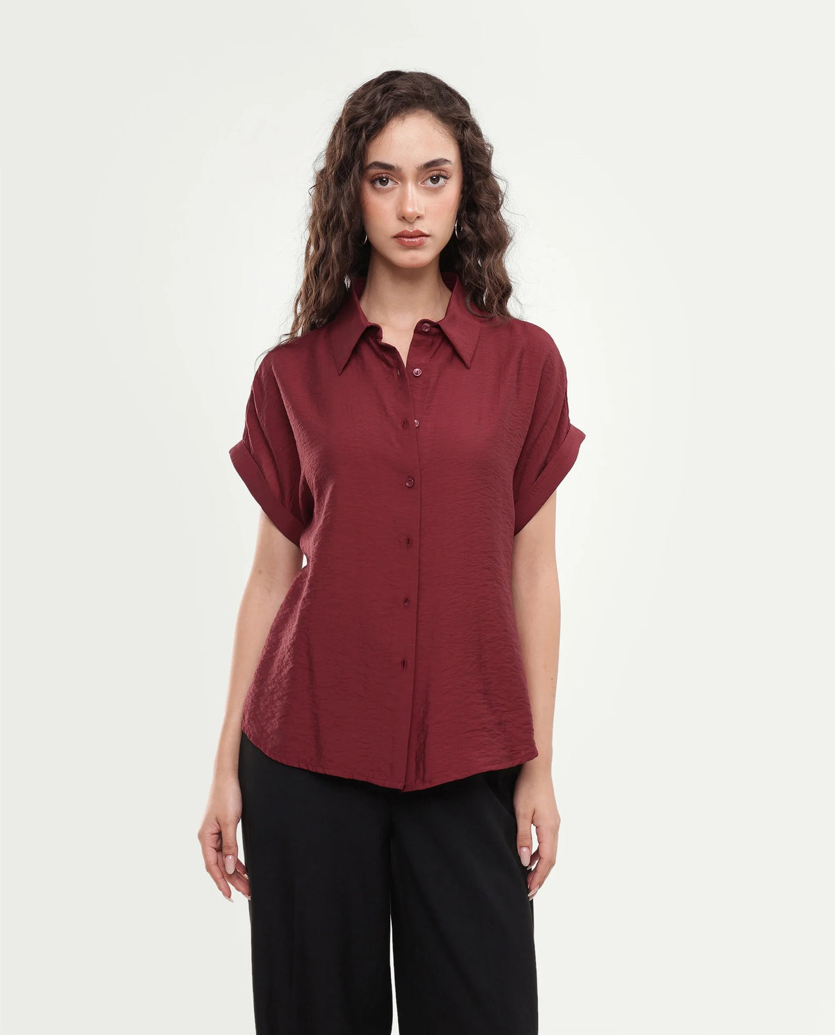 Rareism Women's Suko Dark Red Viscose Blend Button Regular Fit Shirt
