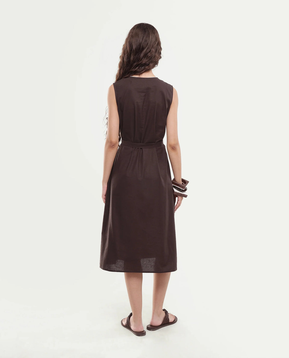 Rareism Women's Silvor Dark Brown Cotton Pull-On A-Line Dress