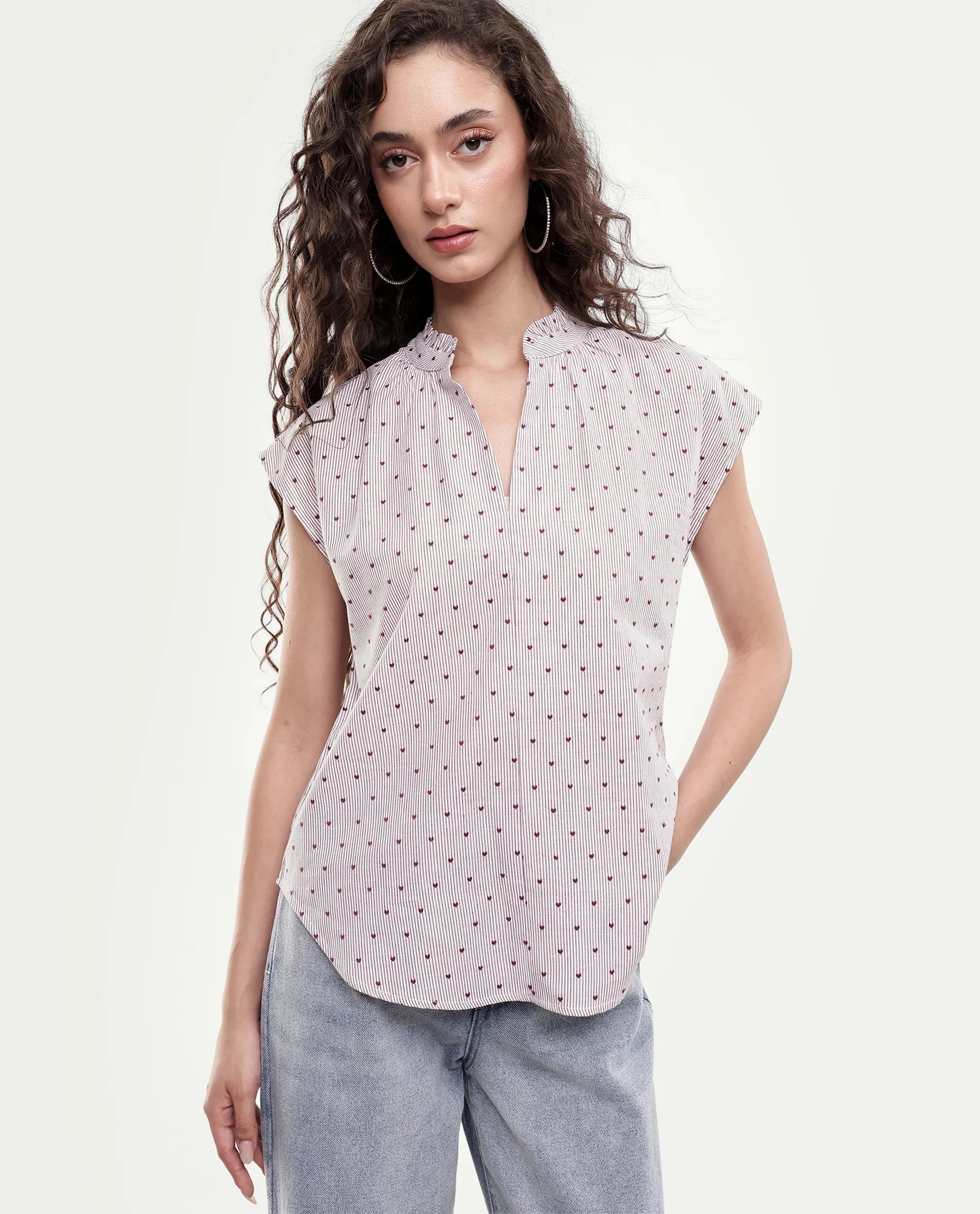 Rareism Women's Sitty Purple Cotton Pull-On Regular Fit Striped Top