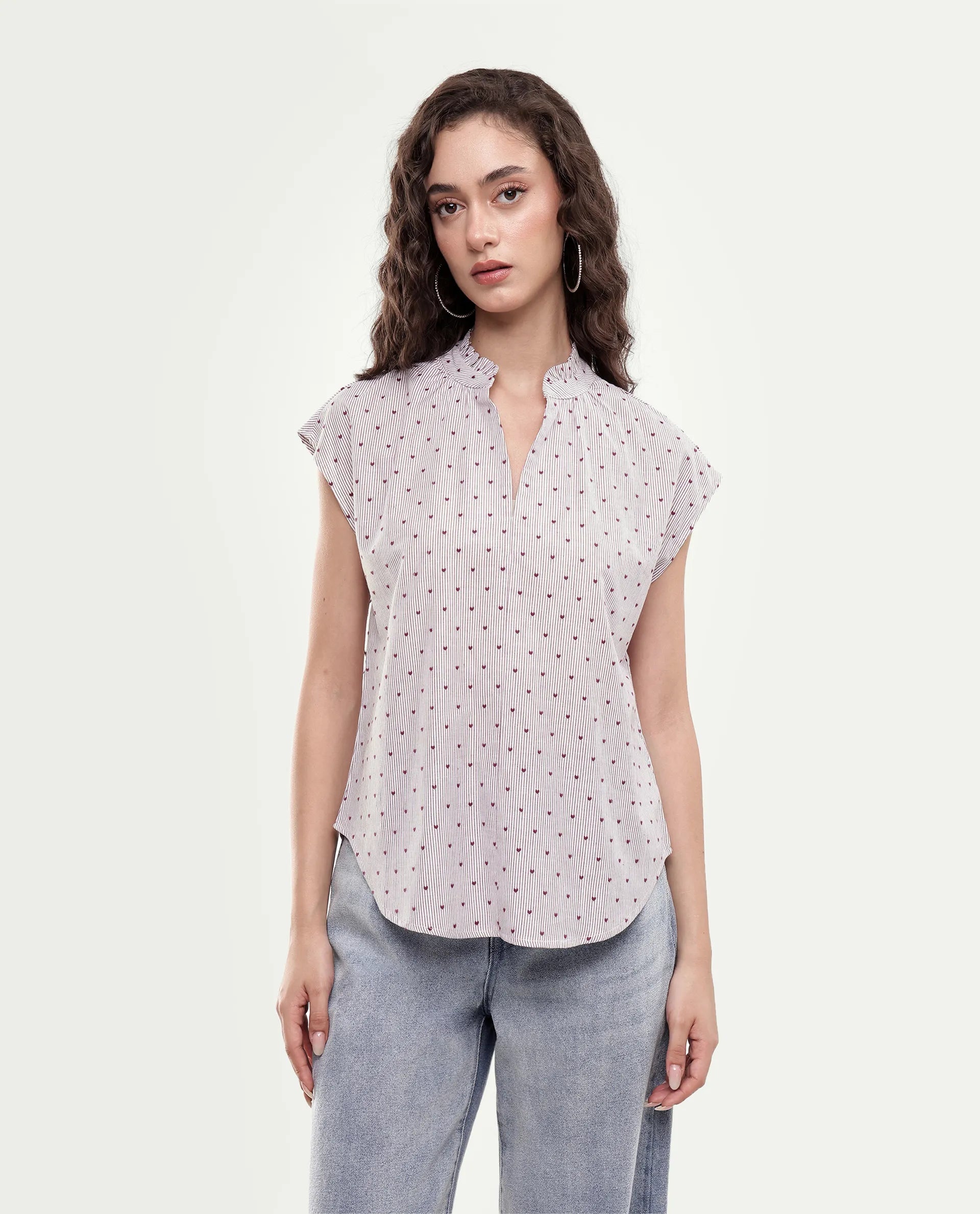 Rareism Women's Sitty Purple Cotton Pull-On Regular Fit Striped Top