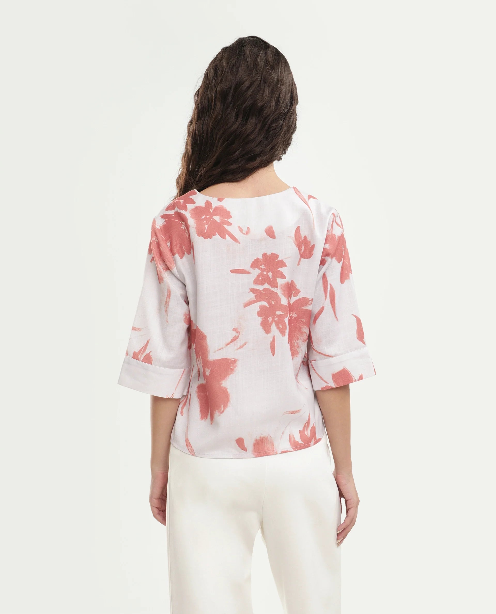 Rareism Women's Slana Beige Polyester Button Regular Fit Floral Print Top