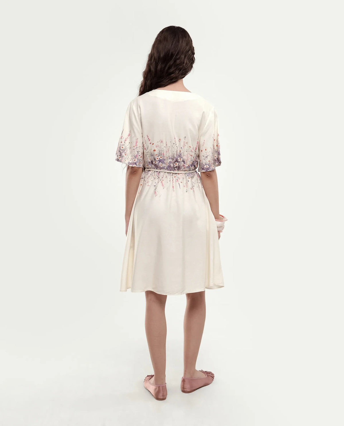 Rareism Women's Sung Beige Viscose Pull-On Fit And Flare Floral Print Dress