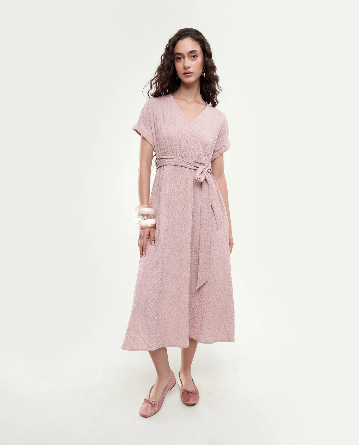 Rareism Women's Socot Dusky Pink Polyester Blend Pull-On Fit And Flare Dress