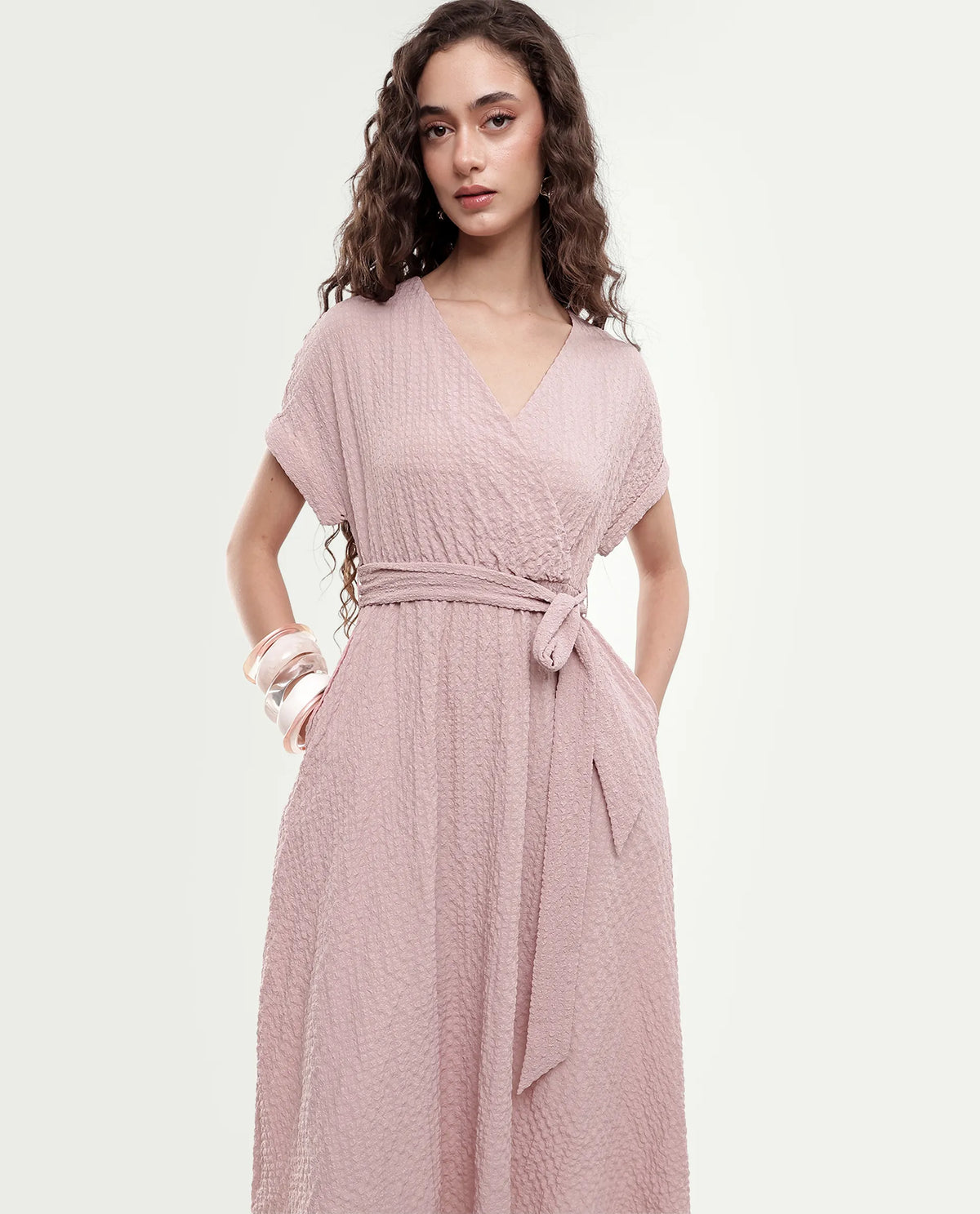 Rareism Women's Socot Dusky Pink Polyester Blend Pull-On Fit And Flare Dress