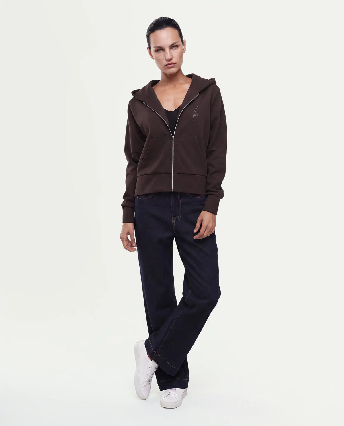 Rareism Women's Pay-T Dark Brown Cotton Blend Zipper Regular Fit Hd Print Sweatshirt