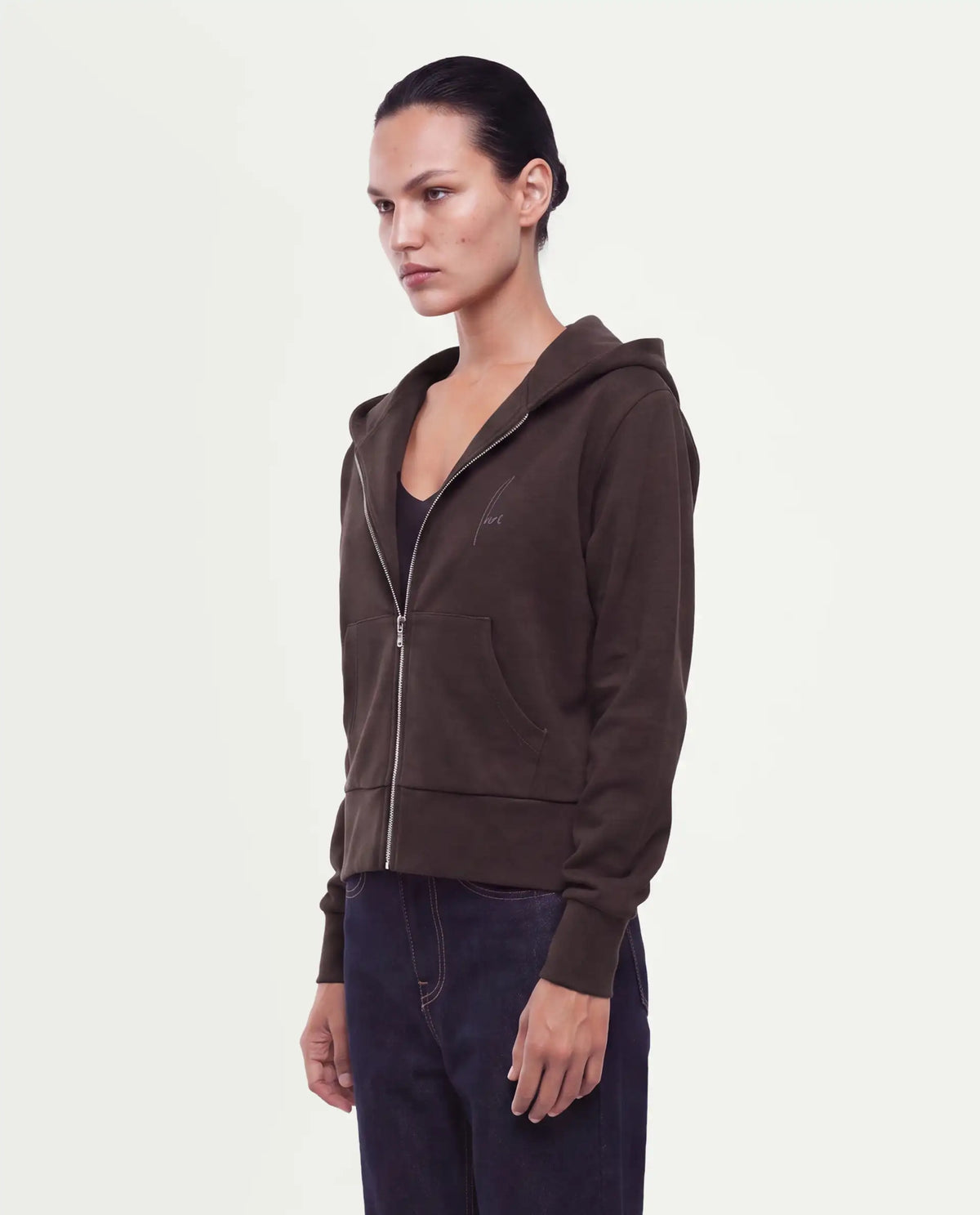 Rareism Women's Pay-T Dark Brown Cotton Blend Zipper Regular Fit Hd Print Sweatshirt
