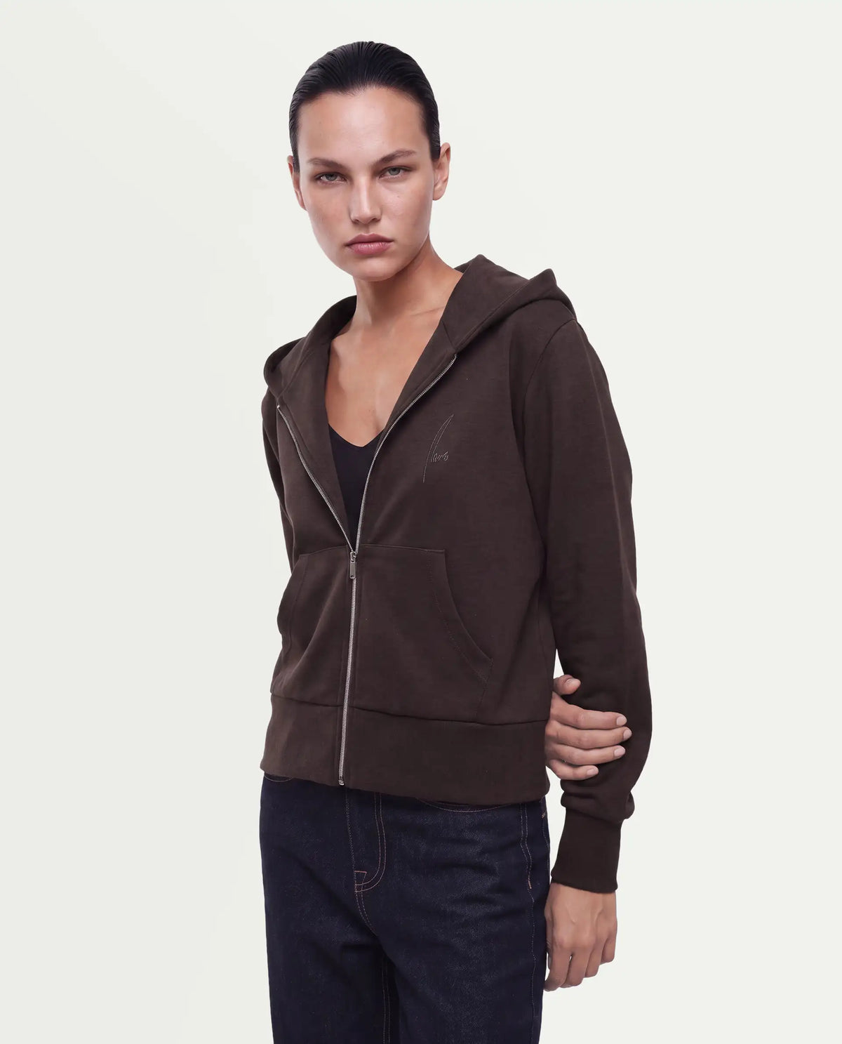Rareism Women's Pay-T Dark Brown Cotton Blend Zipper Regular Fit Hd Print Sweatshirt