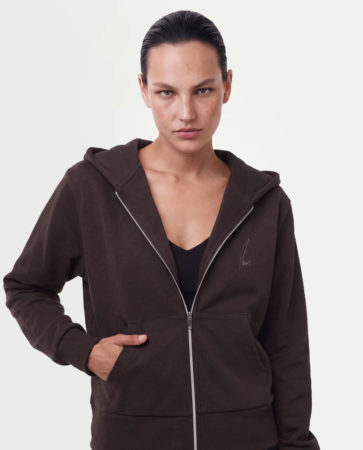 Rareism Women's Pay-T Dark Brown Cotton Blend Zipper Regular Fit Hd Print Sweatshirt