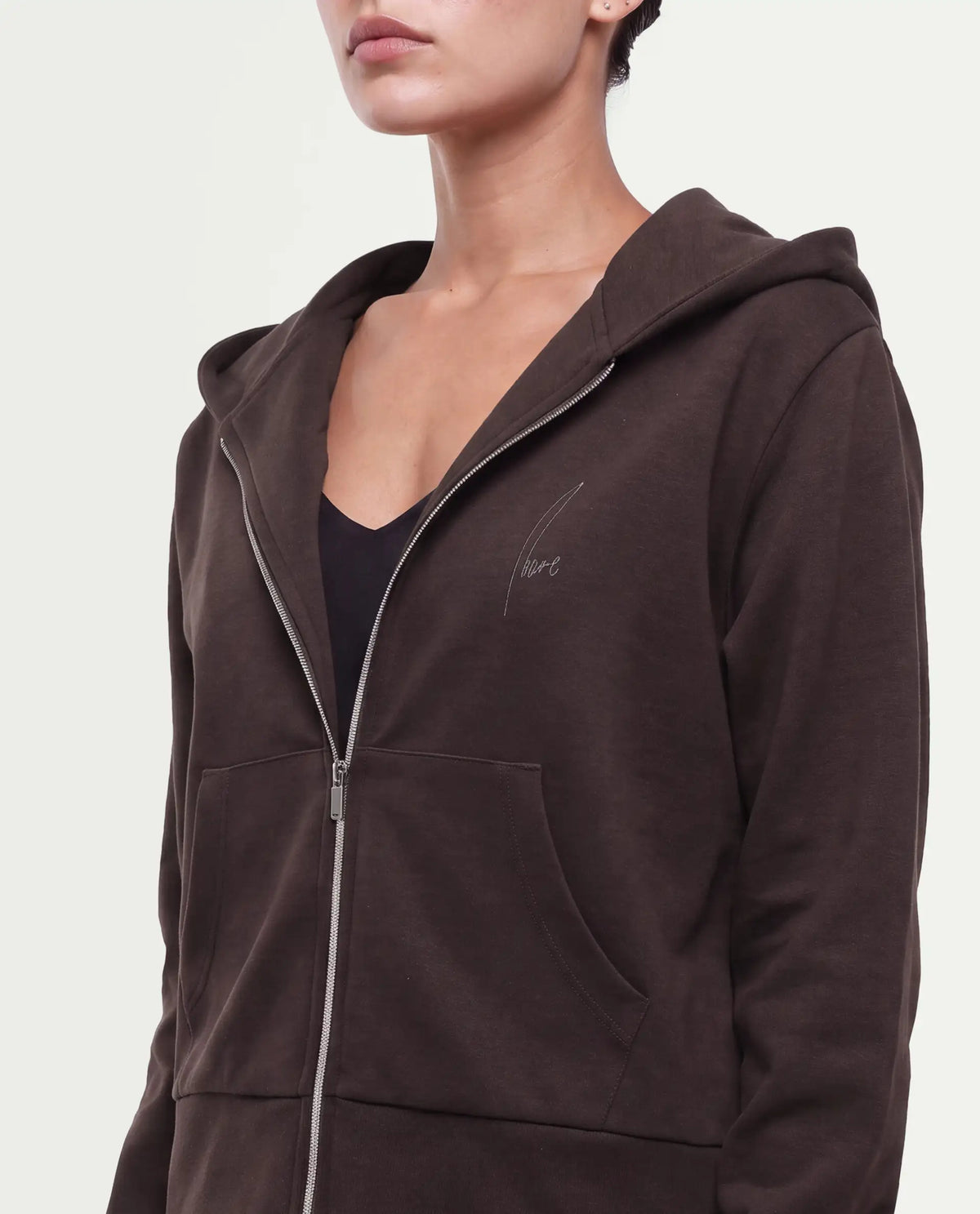 Rareism Women's Pay-T Dark Brown Cotton Blend Zipper Regular Fit Hd Print Sweatshirt