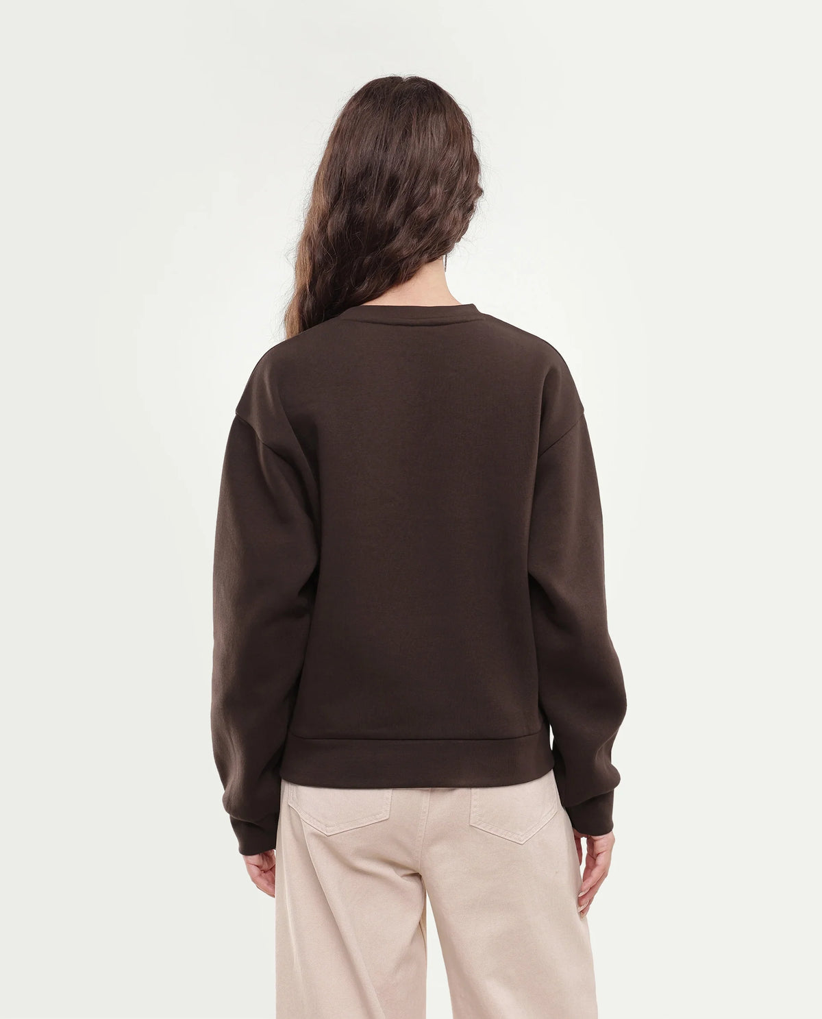 Rareism Women's Pivot Dark Brown Cotton Blend Pull-On Relaxed Fit Hd Print Sweatshirt