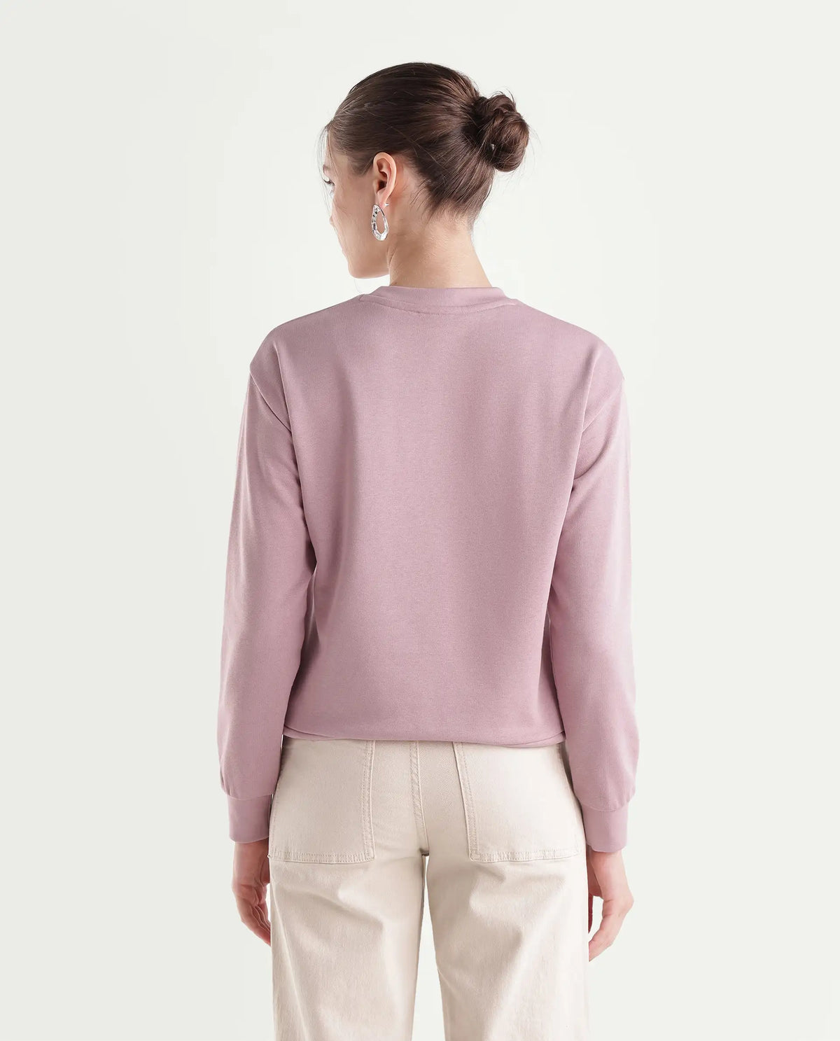 Rareism Women's Prim Dusky Pink Cotton Blend Pull-On Relaxed Fit Hd Print Sweatshirt