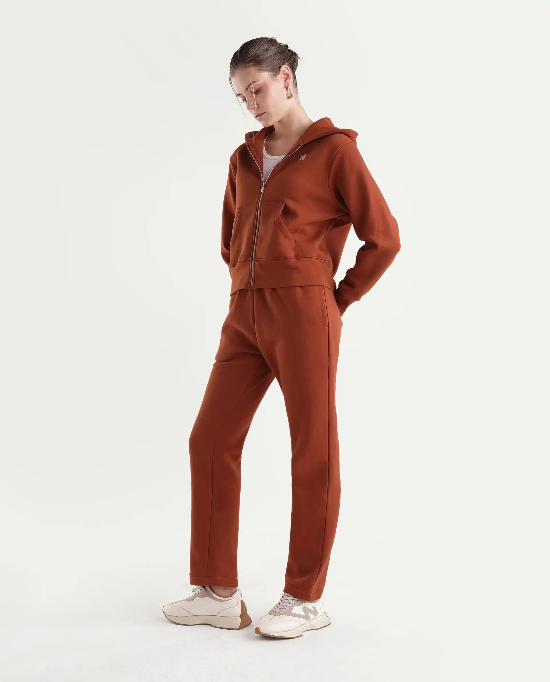 Rareism Women's Pod-B Dark Orange Cotton Blend Tapered Track Pant