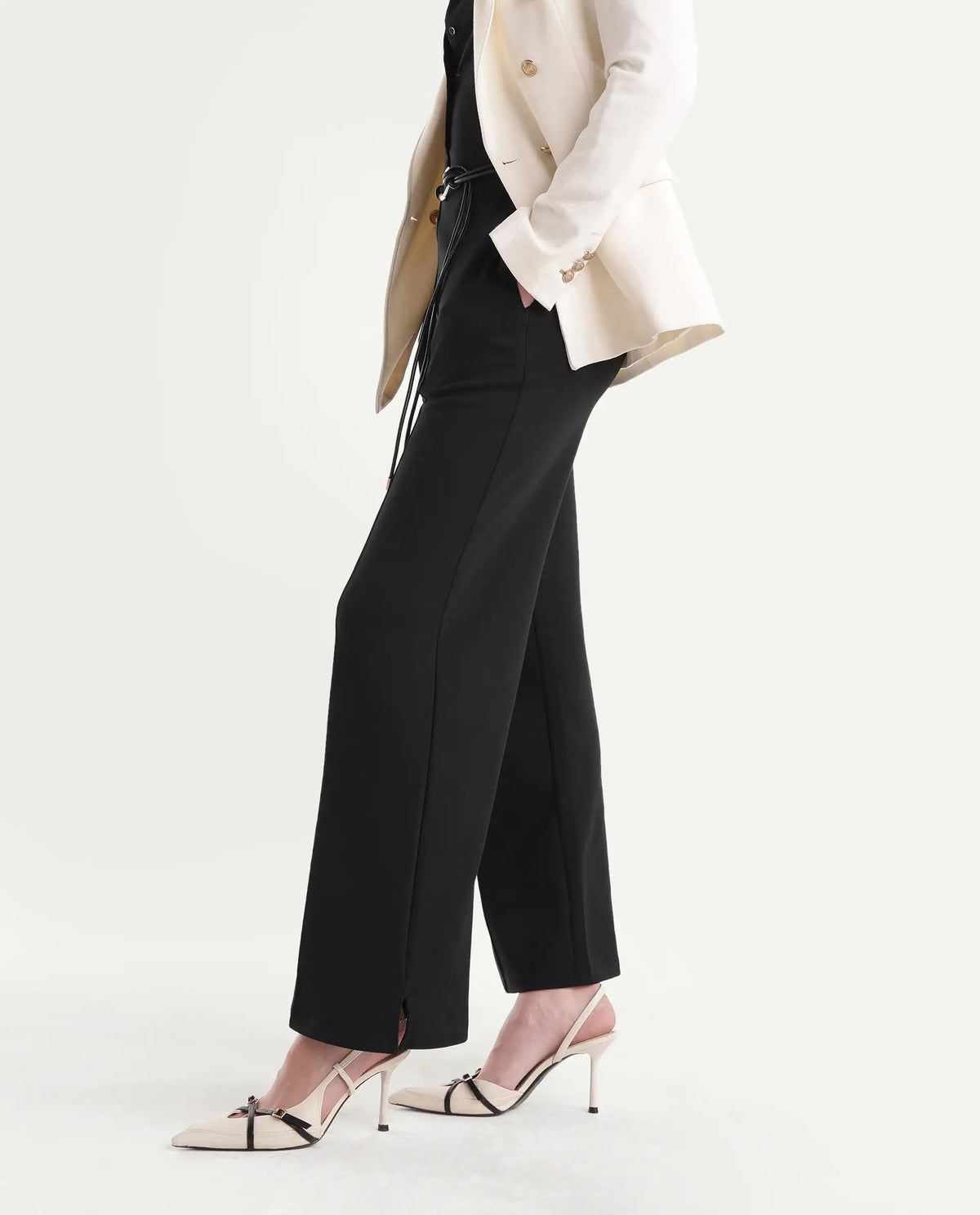 Rareism Women's Pound-B Black Cotton Blend Elastic Straight Track Pant