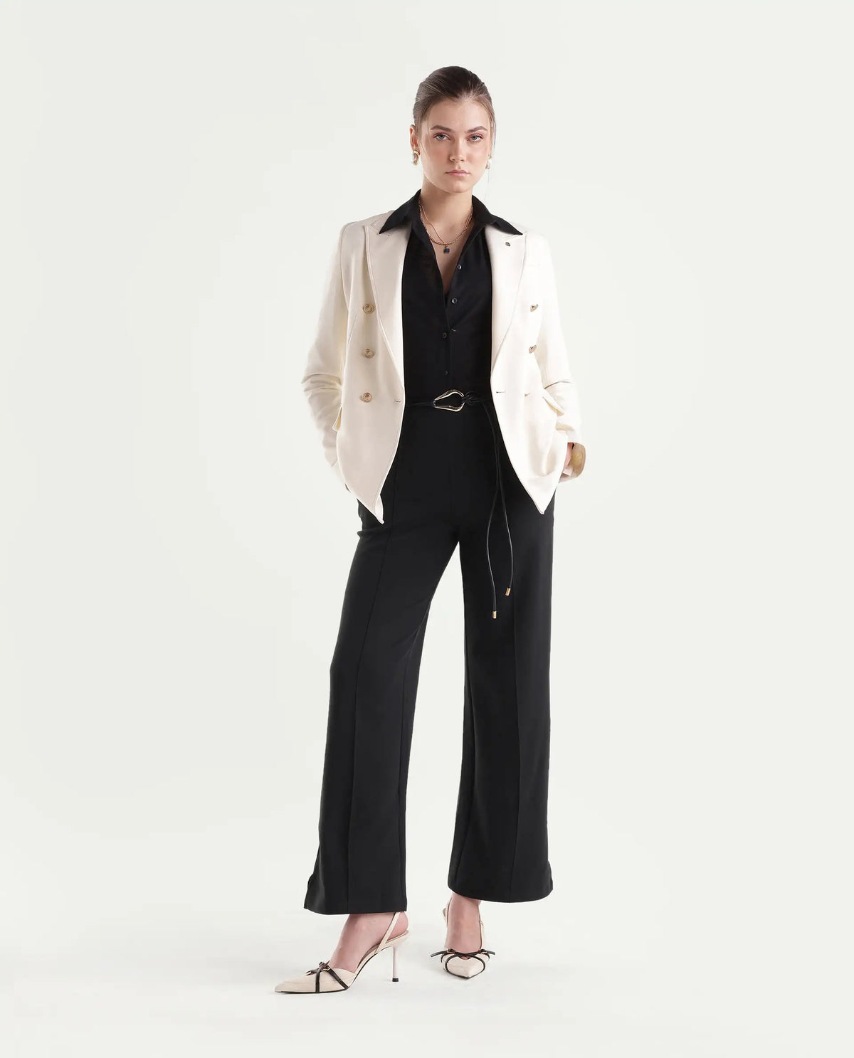 Rareism Women's Pound-B Black Cotton Blend Elastic Straight Track Pant