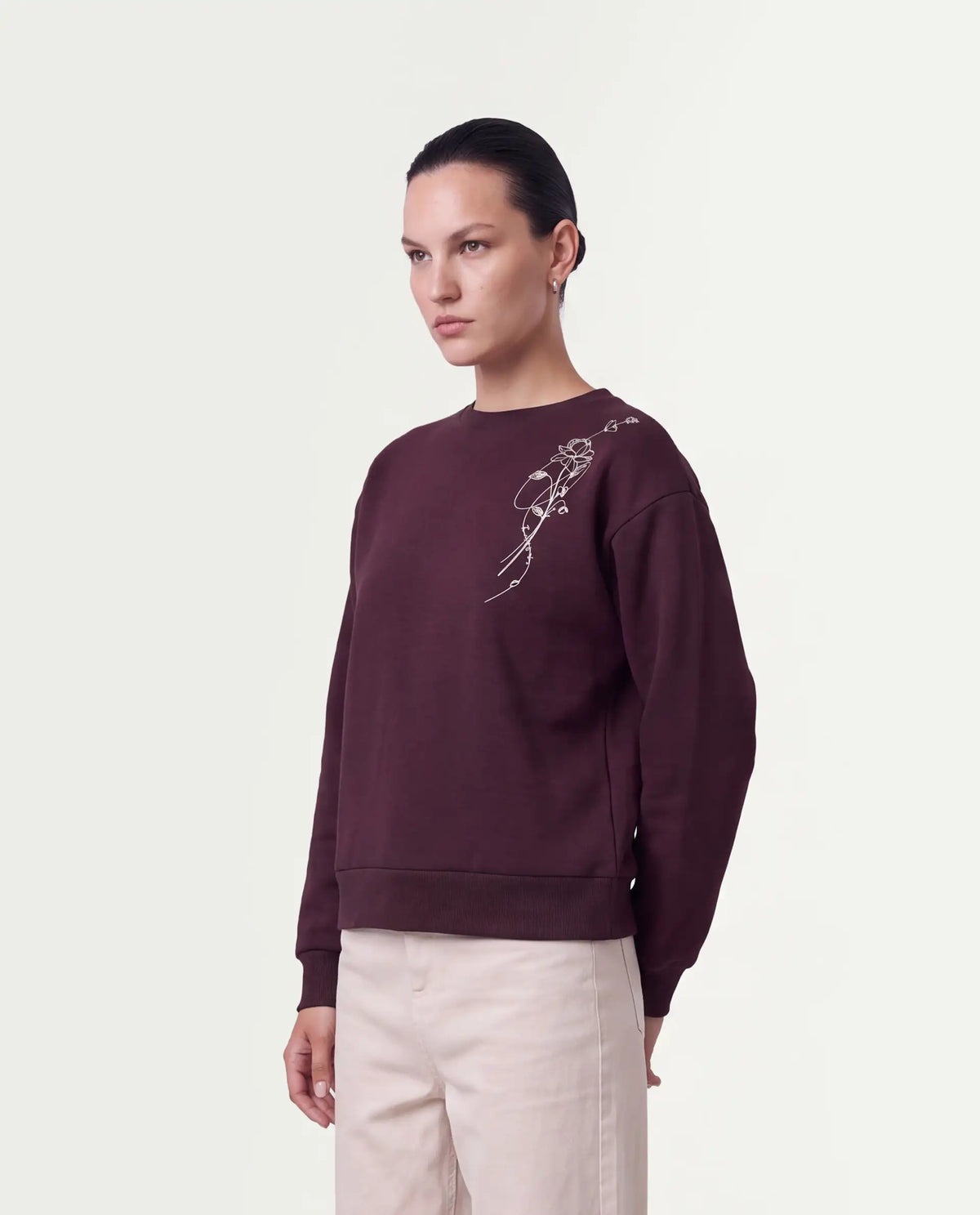 Rareism Women's Pilon Dark Maroon Cotton Blend Pull-On Relaxed Fit Sweatshirt