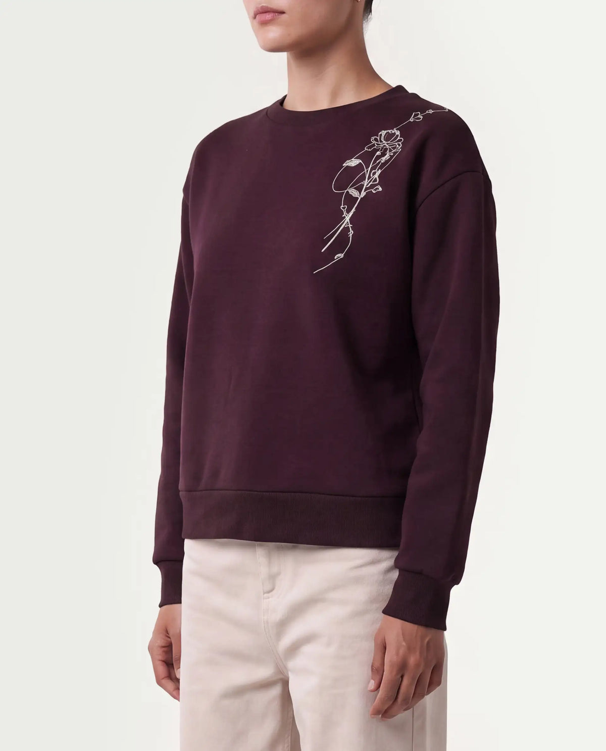 Rareism Women's Pilon Dark Maroon Cotton Blend Pull-On Relaxed Fit Sweatshirt