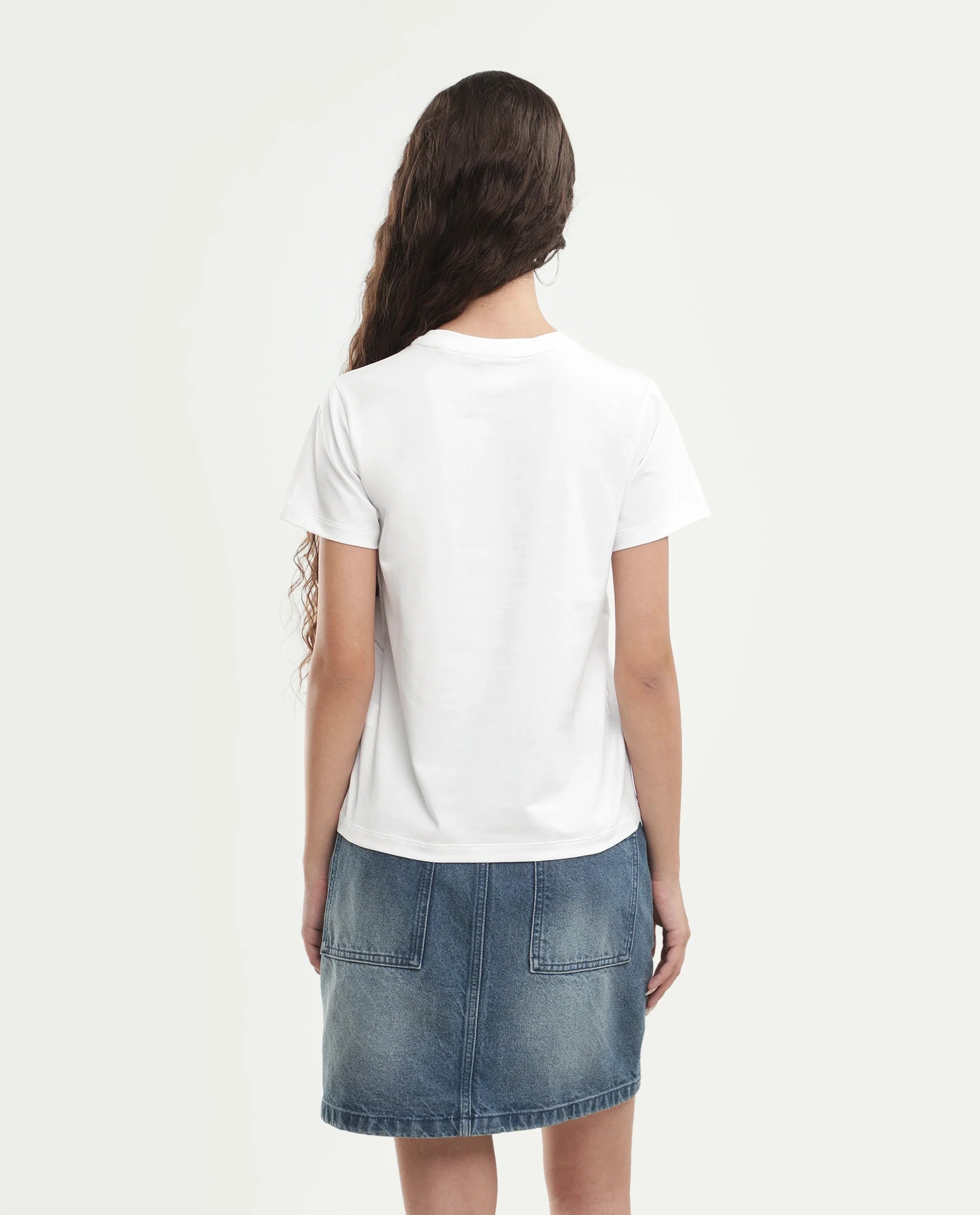 Rareism Women's Pox Off White Solid Cotton Blend Regular Short Sleeves T-Shirt
