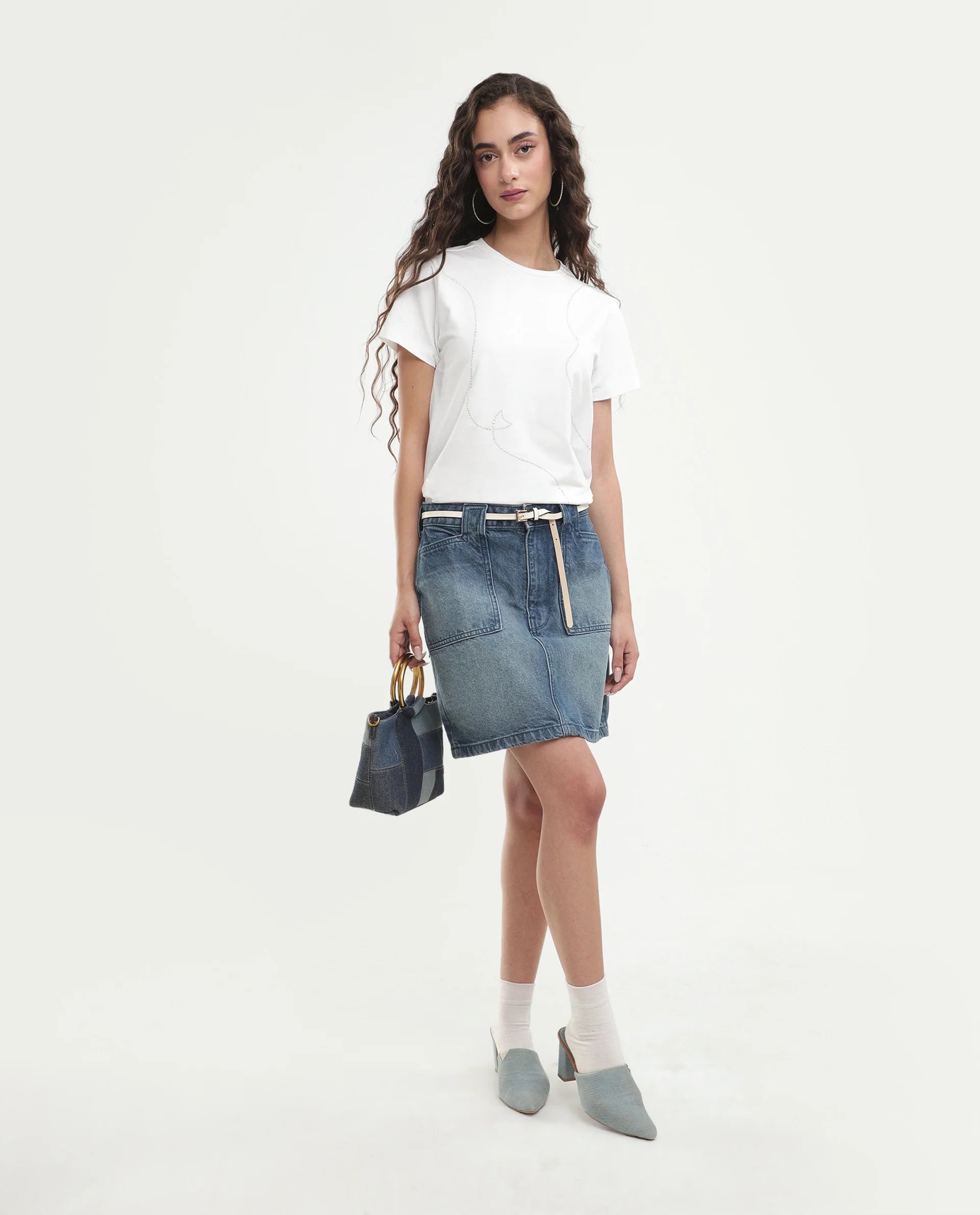 Rareism Women's Pox Off White Solid Cotton Blend Regular Short Sleeves T-Shirt