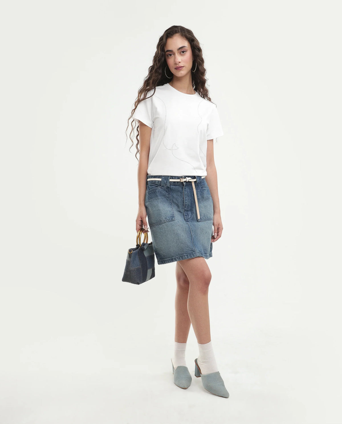 Rareism Women's Pox Off White Solid Cotton Blend Regular Short Sleeves T-Shirt