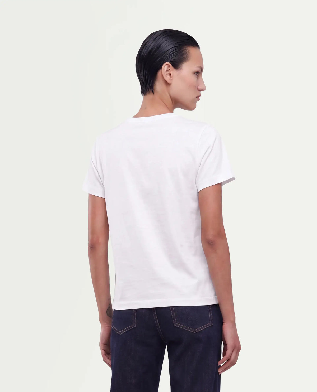 Rareism Women's Pitch Off White Cotton Blend Pull-On Regular Fit Digital Print T-Shirt