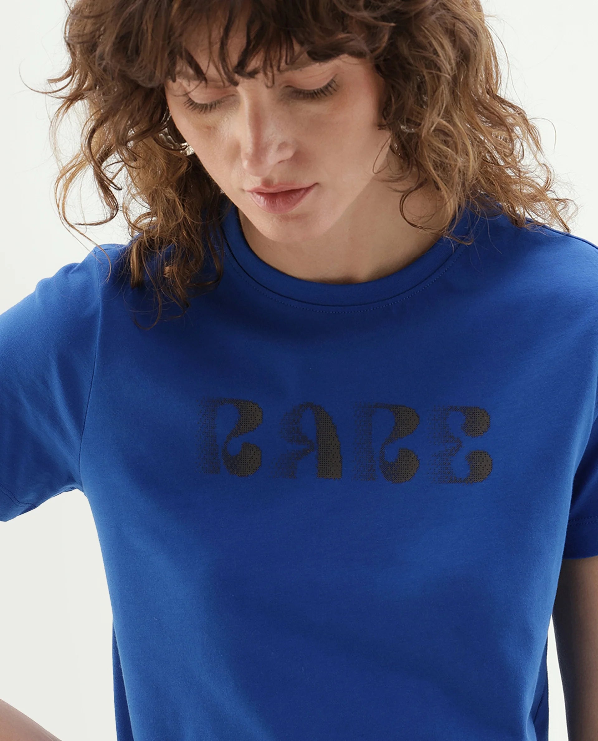 Rareism Women's Pots Dark Blue Cotton Pull-On Regular Fit Typography Print T-Shirt
