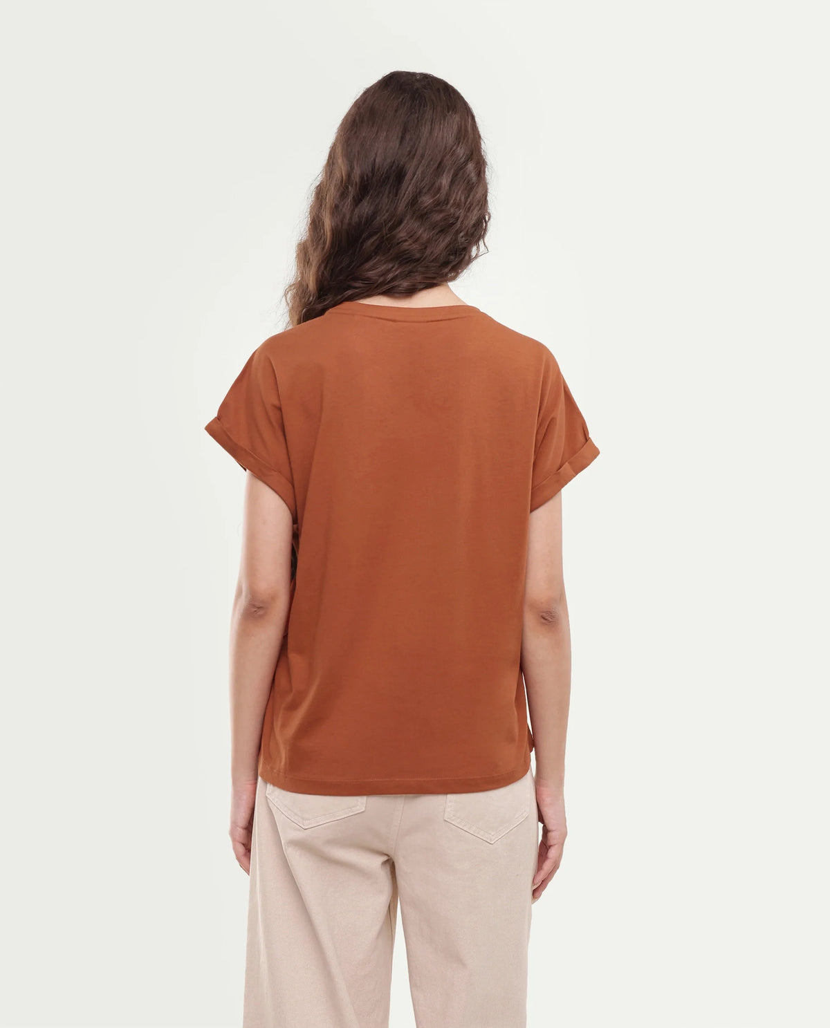 Rareism Women's Paximo Rust Cotton Pull-On Regular Fit Hd Print T-Shirt