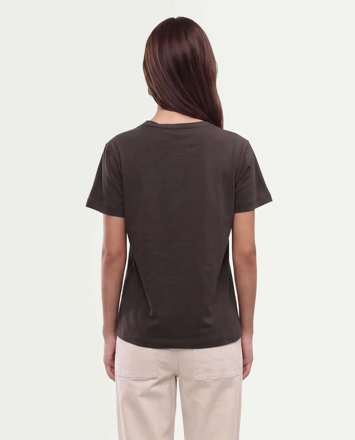 Rareism Women's Peatl Dark Brown Cotton Blend Pull-On Regular Fit Typography Print T-Shirt