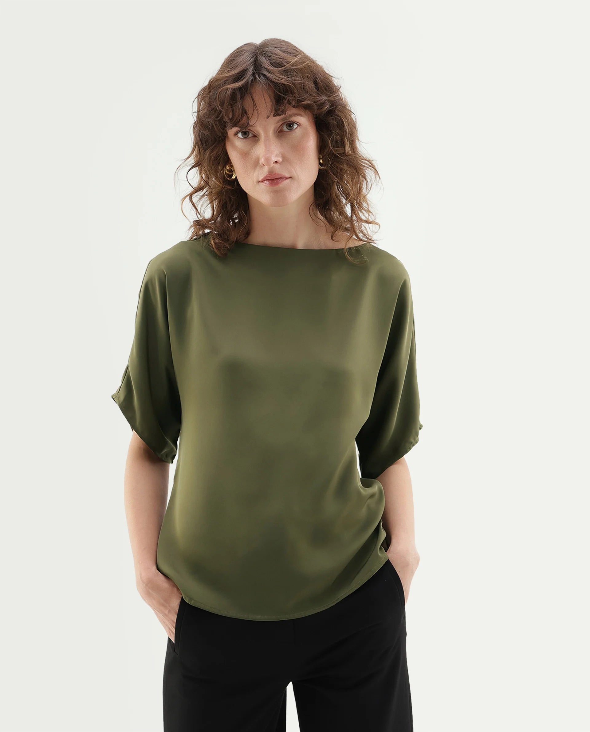 Rareism Women's Yang Gold Polyester Button Relaxed Fit Top