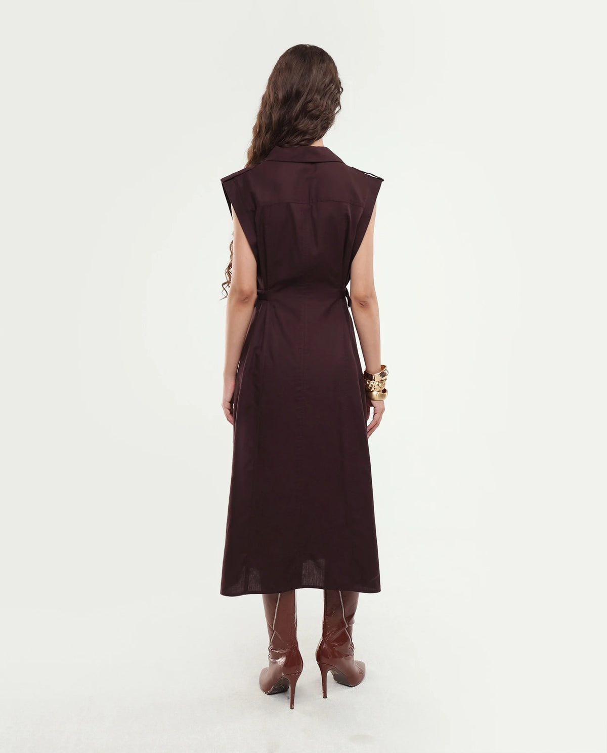 Rareism Women's Yorgo Brown Cotton Button Fit And Flare Plain Dress