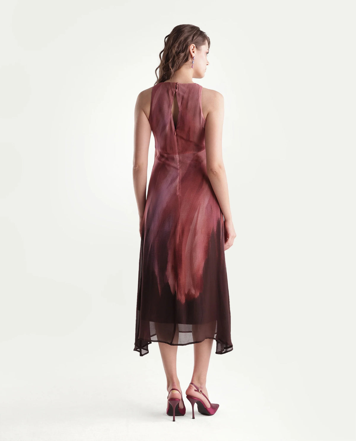 Rareism Women's Yupin Pink Viscose Button And Zip A-Line Abstract Print Dress