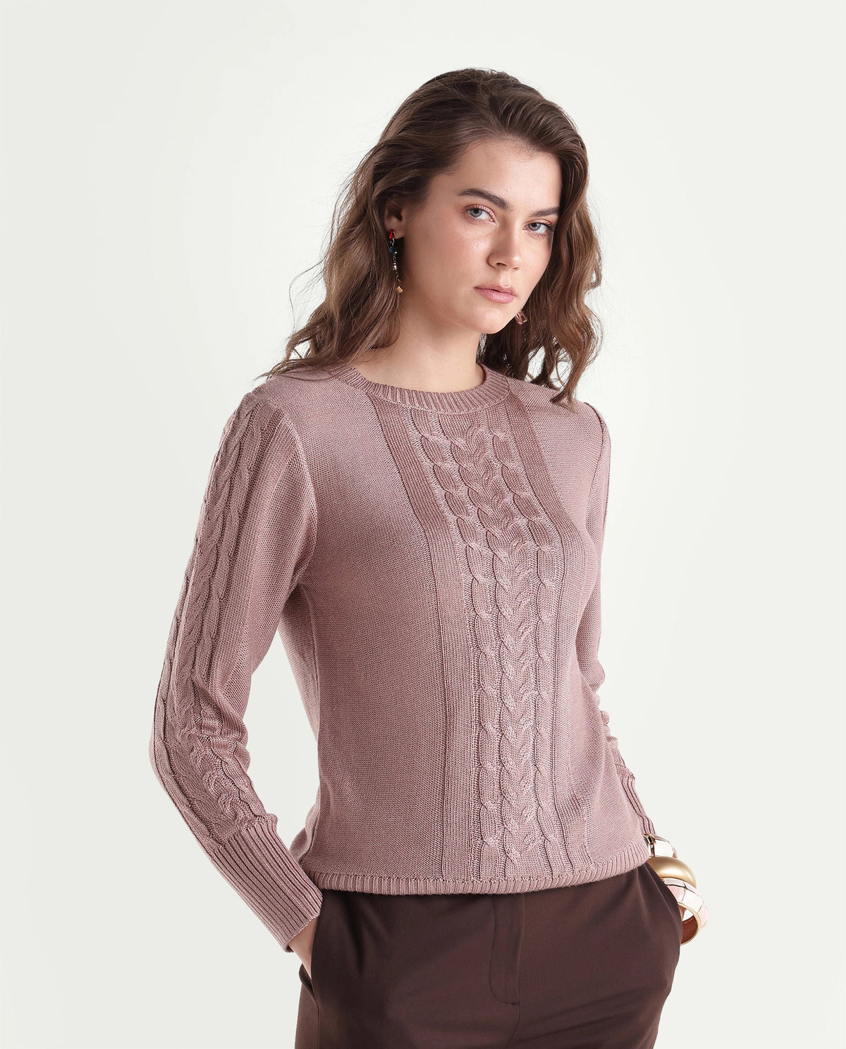Rareism Women's Laso Dusky Pink Acrylic Blend Pull-On Relaxed Fit Sweater
