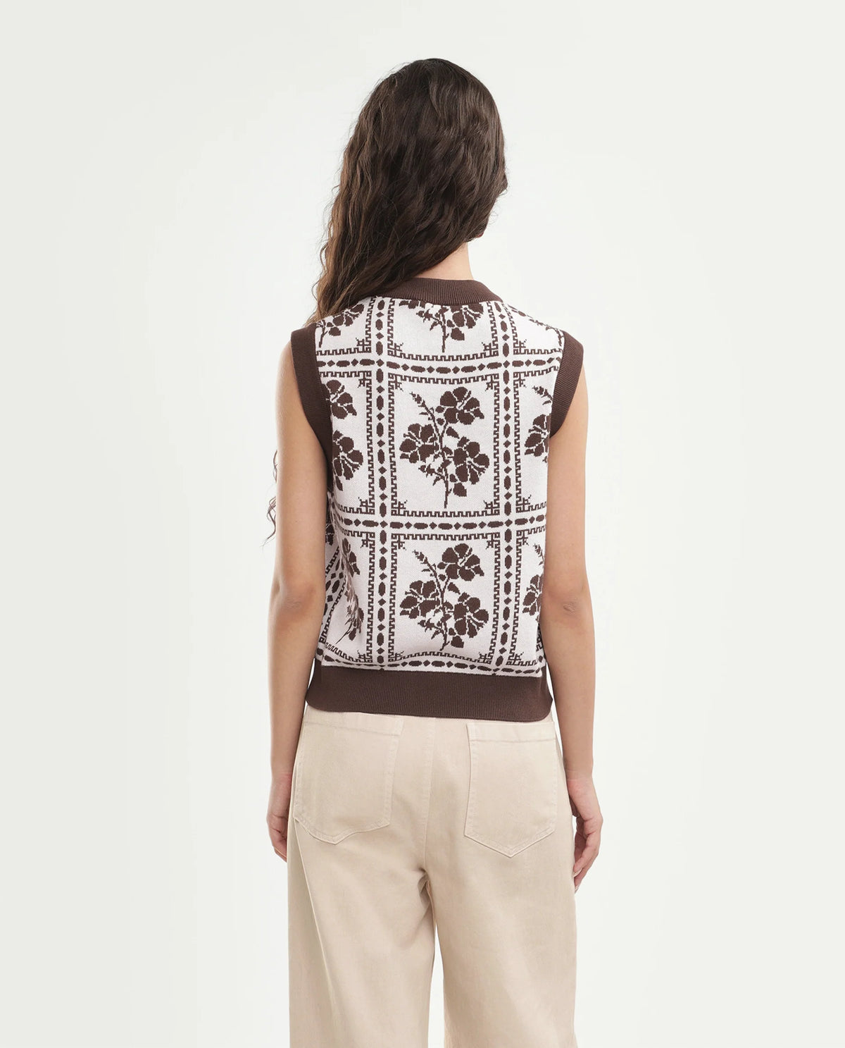 Rareism Women's Lest Off White Cotton Pull-On Regular Fit Floral Print Sweater