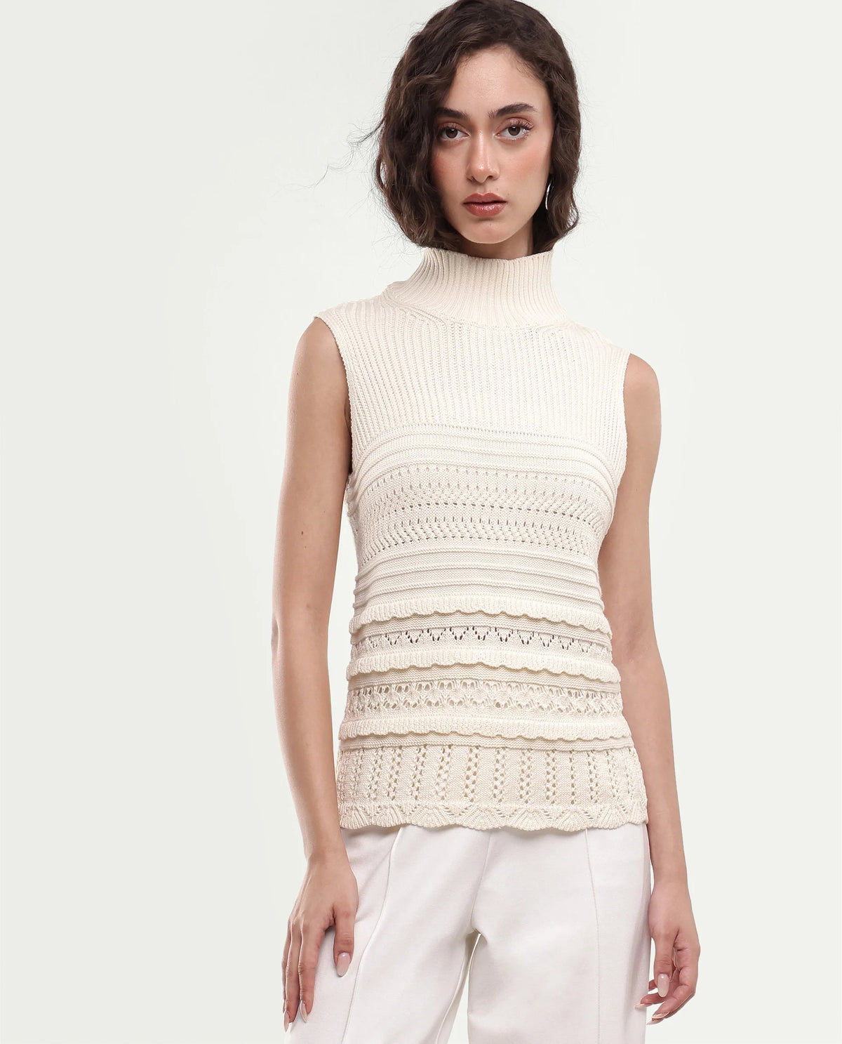 Rareism Women's Lone Off White Cotton Pull-On Regular Fit Top