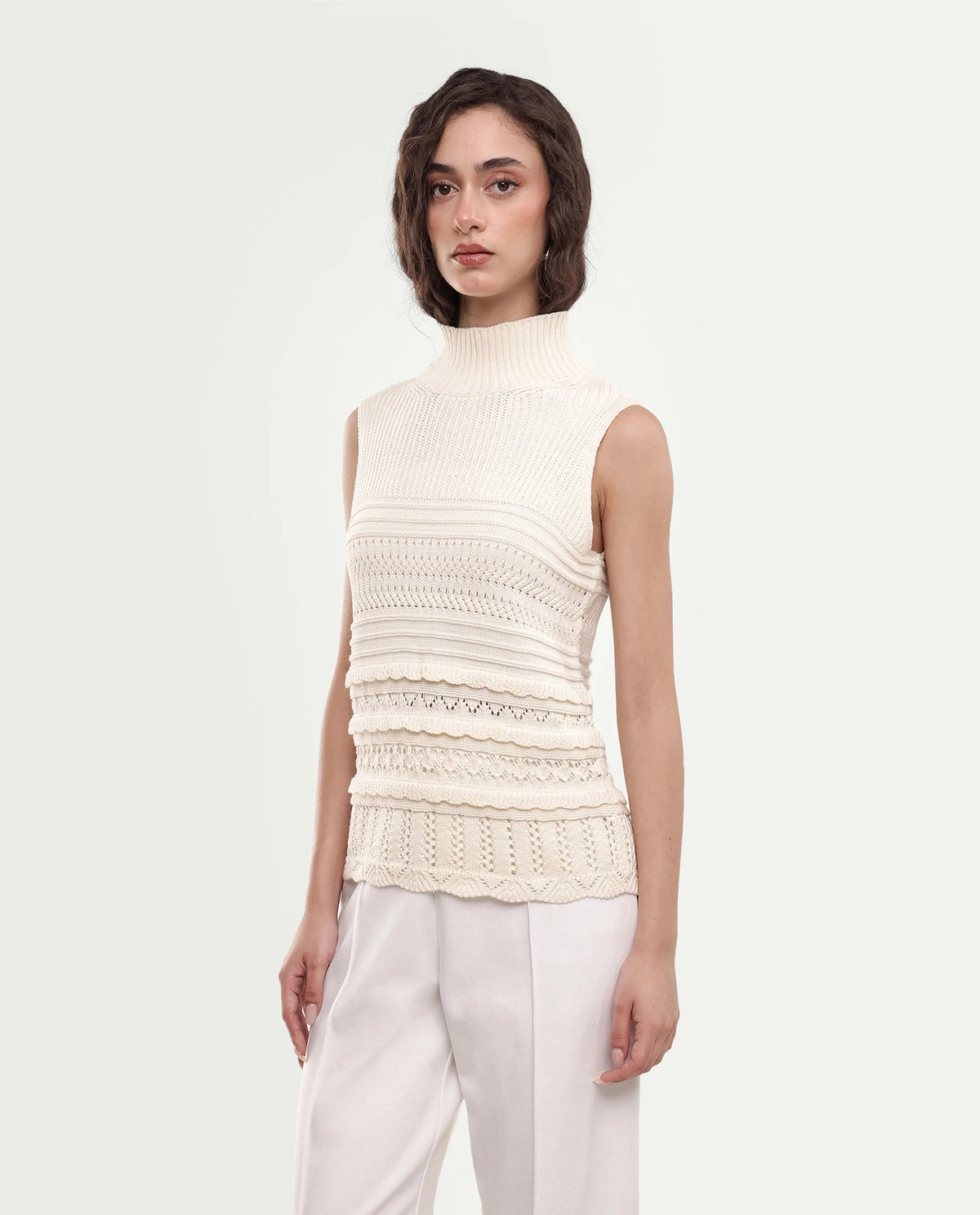 Rareism Women's Lone Off White Cotton Pull-On Regular Fit Top